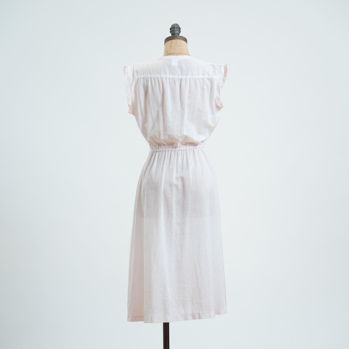 Vintage 60s Pastel Pink Floral Embroidered Day Dress - Small