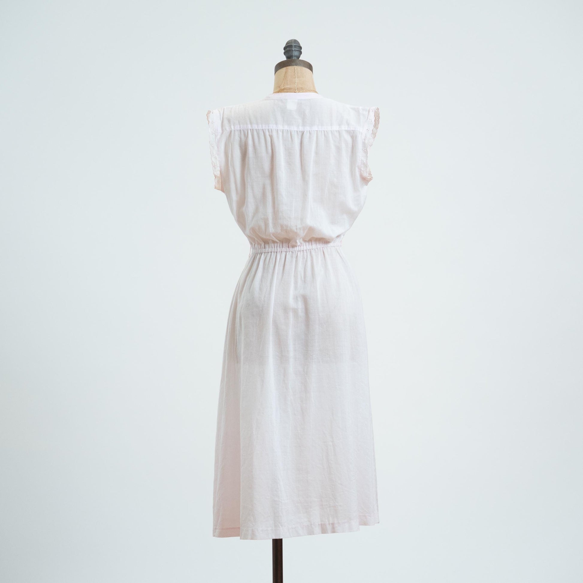 Vintage 60s Pastel Pink Floral Embroidered Day Dress - Small