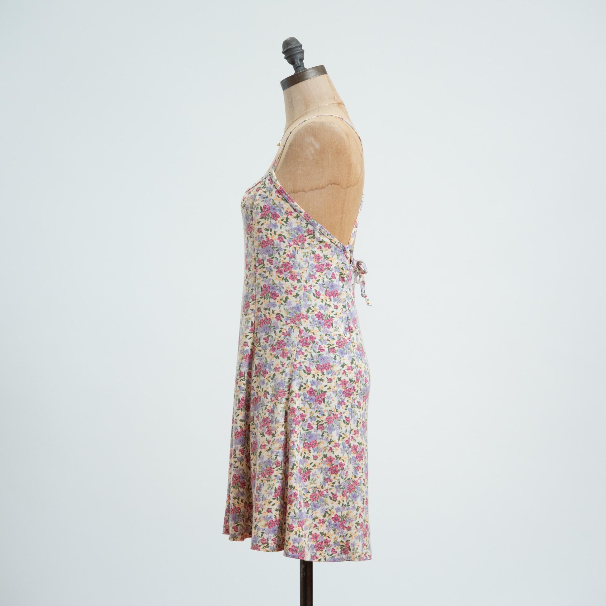 Vintage 90s Floral Strappy Cage Back Mini Dress - Medium