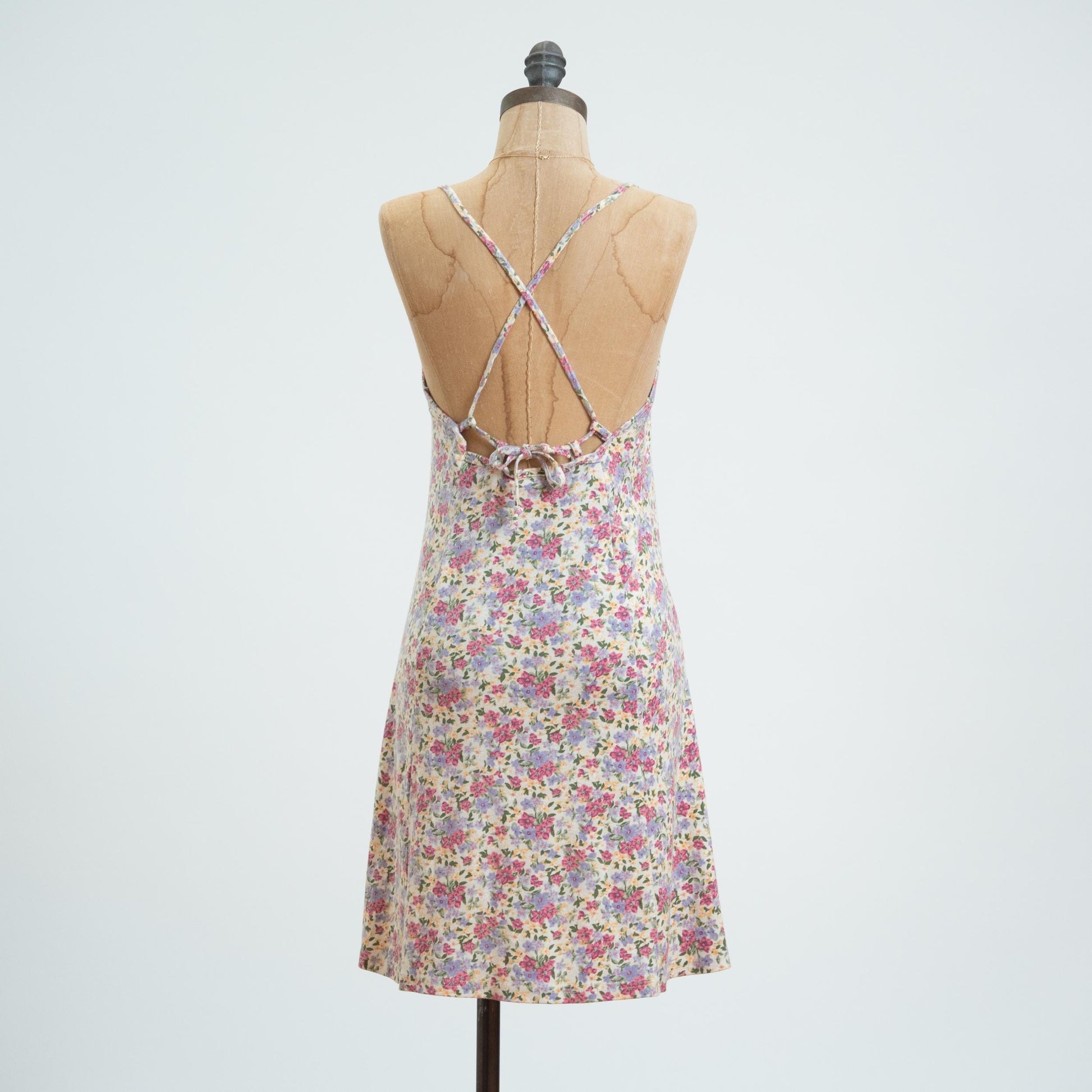 Vintage 90s Floral Strappy Cage Back Mini Dress - Medium