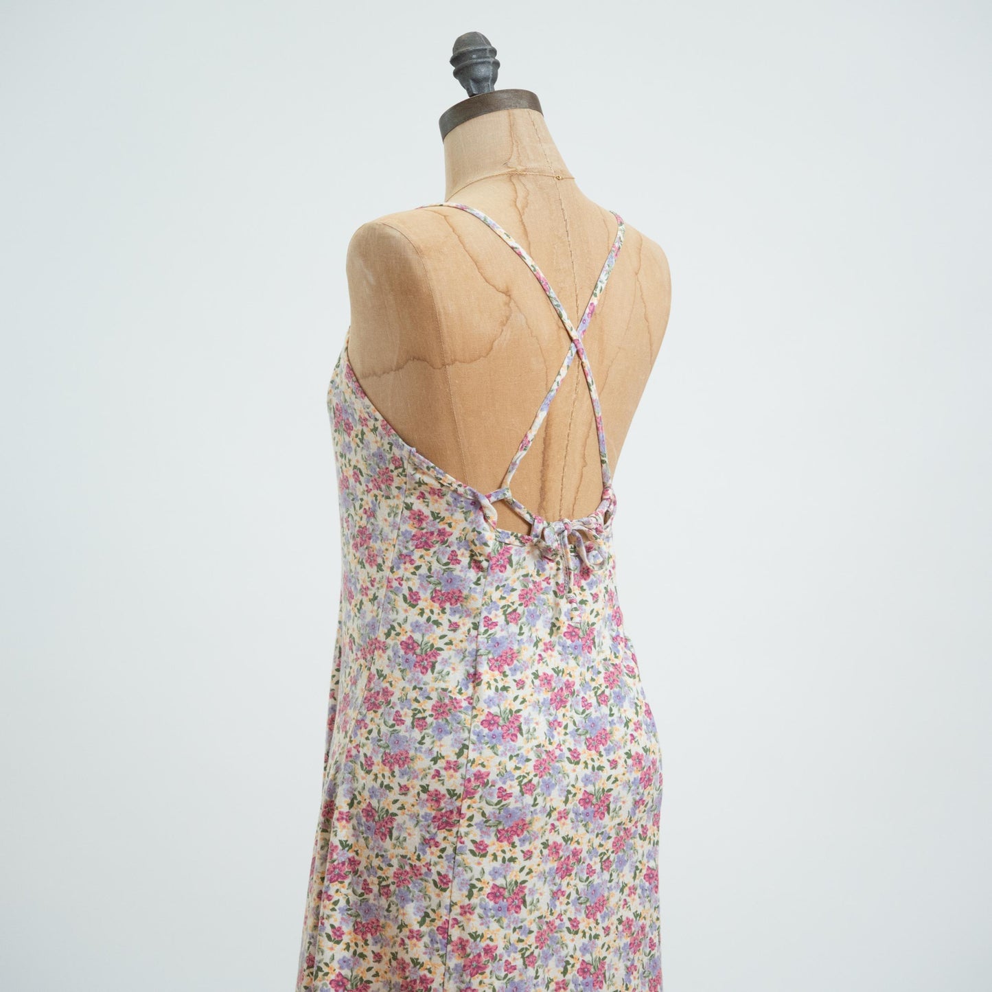 Vintage 90s Floral Strappy Cage Back Mini Dress - Medium