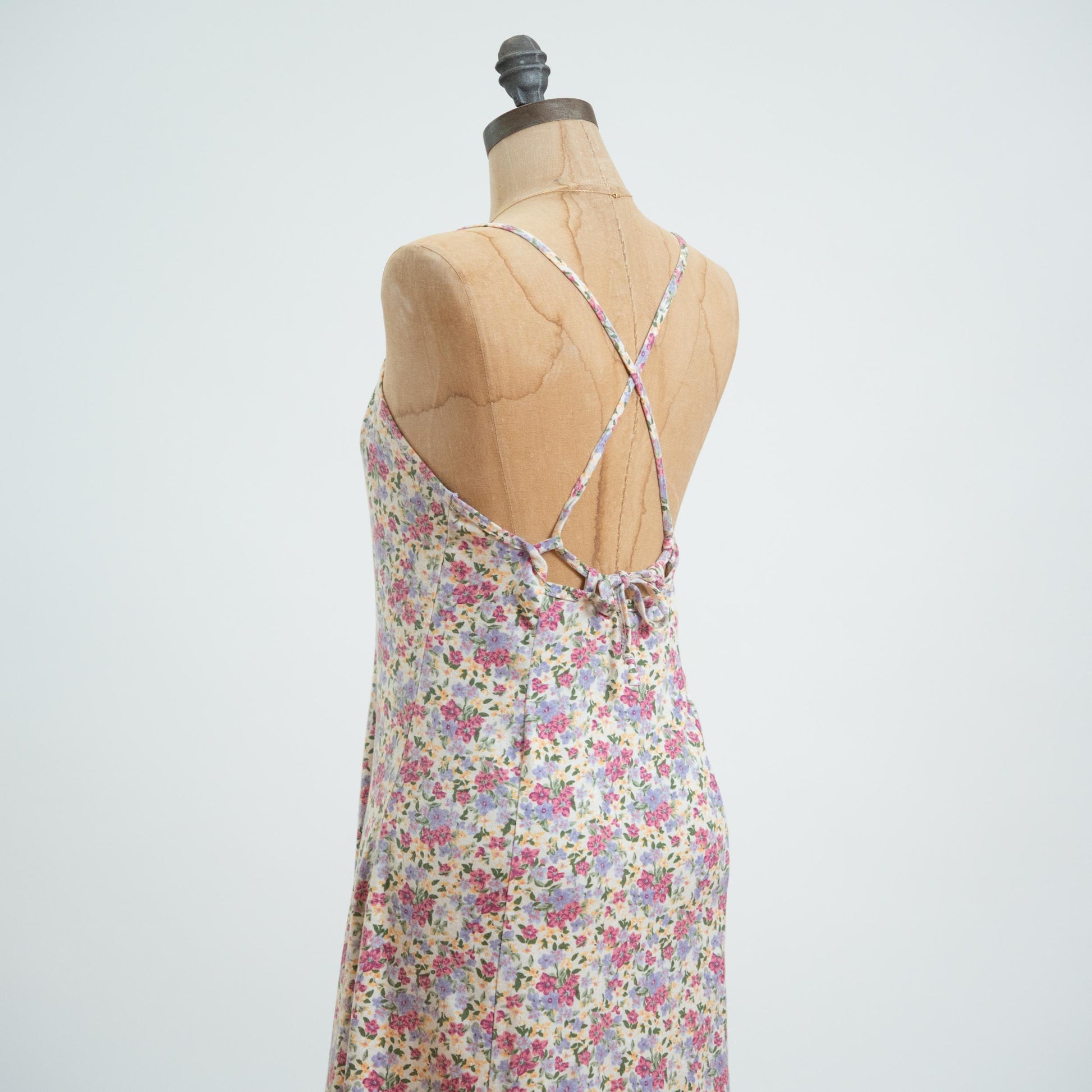 Vintage 90s Floral Strappy Cage Back Mini Dress - Medium