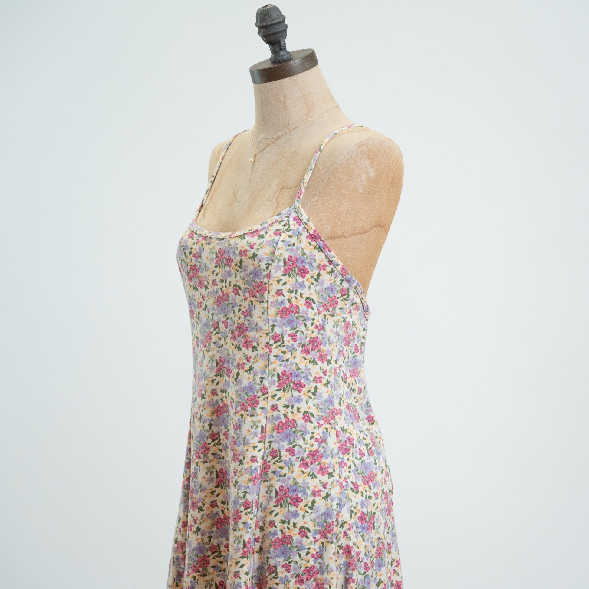 Vintage 90s Floral Strappy Cage Back Mini Dress - Medium