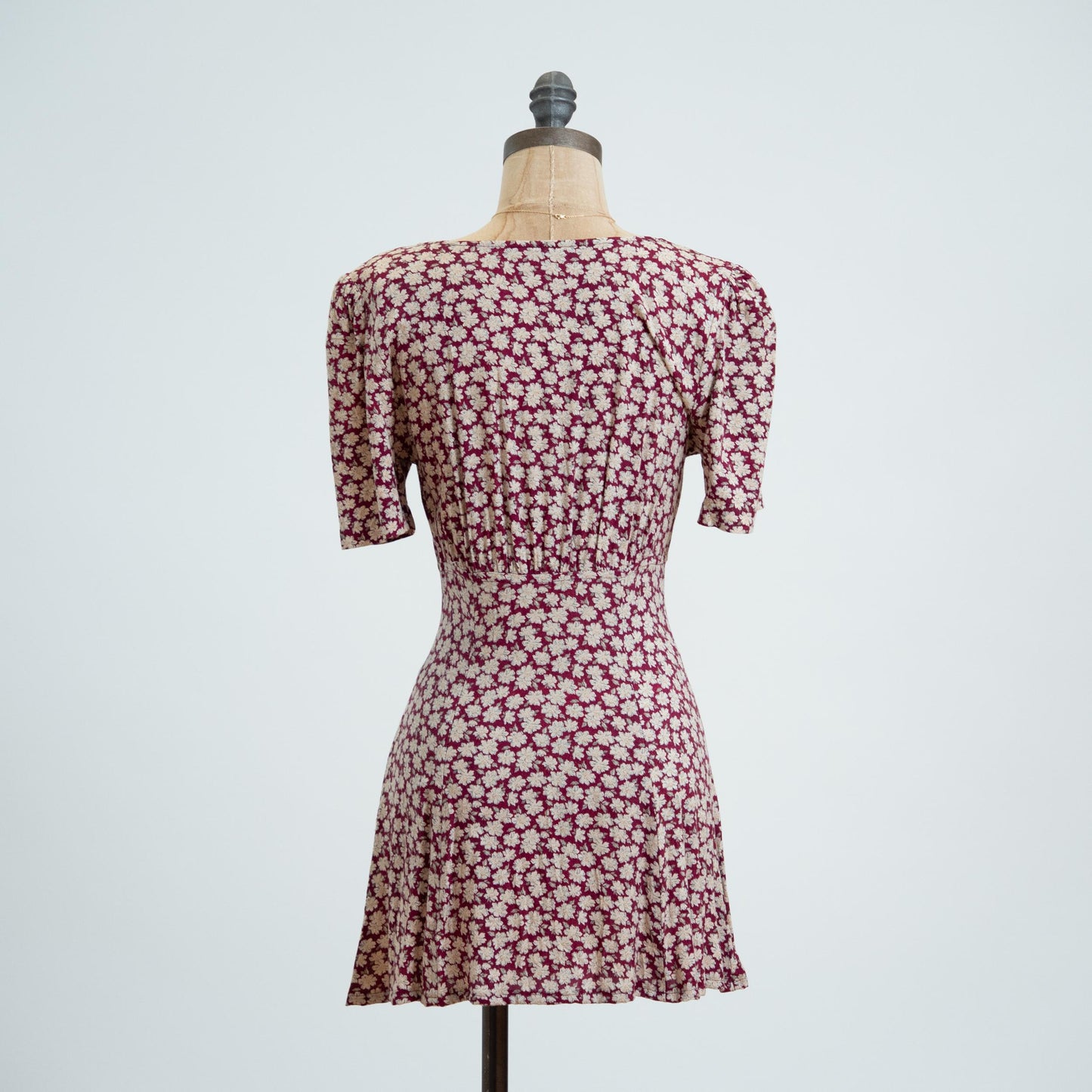 Vintage 90s Wine Red Daisy Floral Mini Dress - Petite XS 