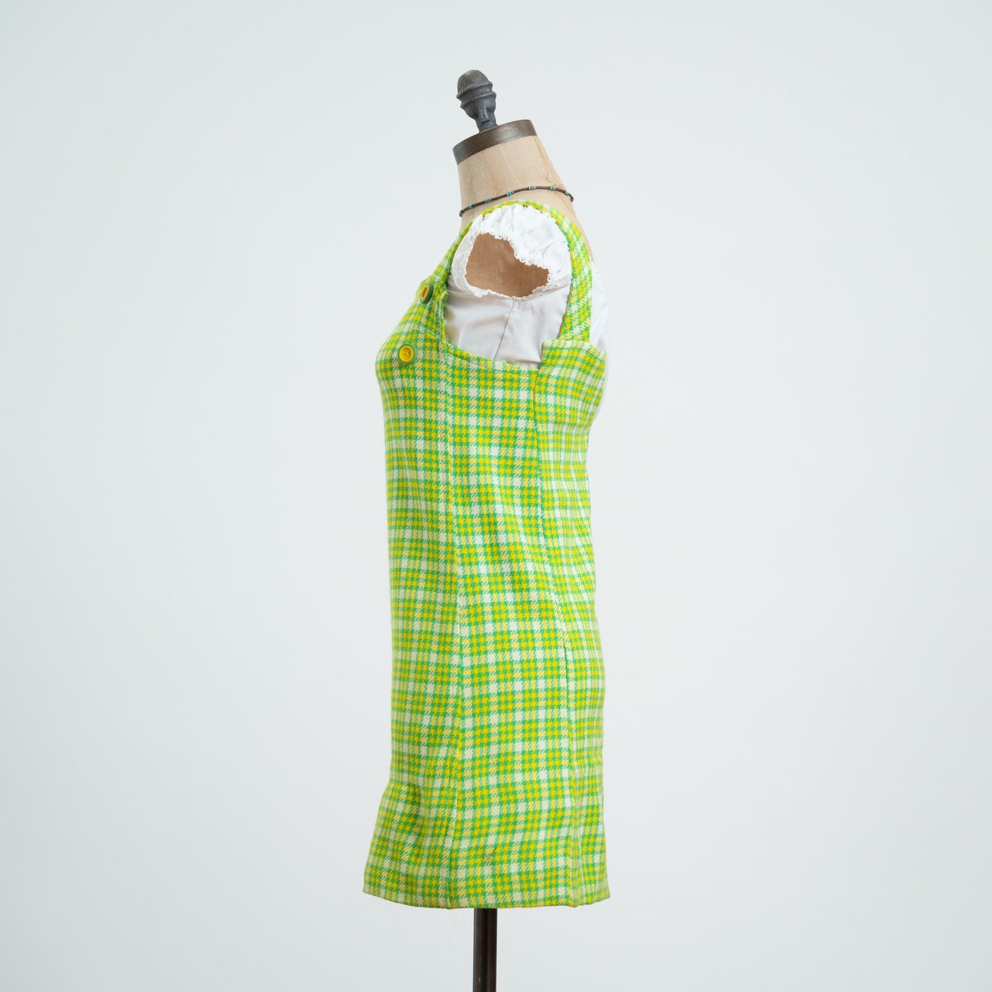 Vintage 60s Lime Green Plaid Pinafore, As Is - XXS