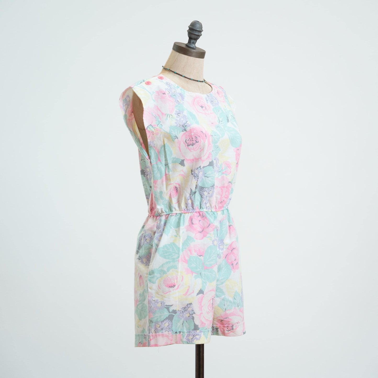 Vintage 80s Pastel Rose Floral Romper - Medium