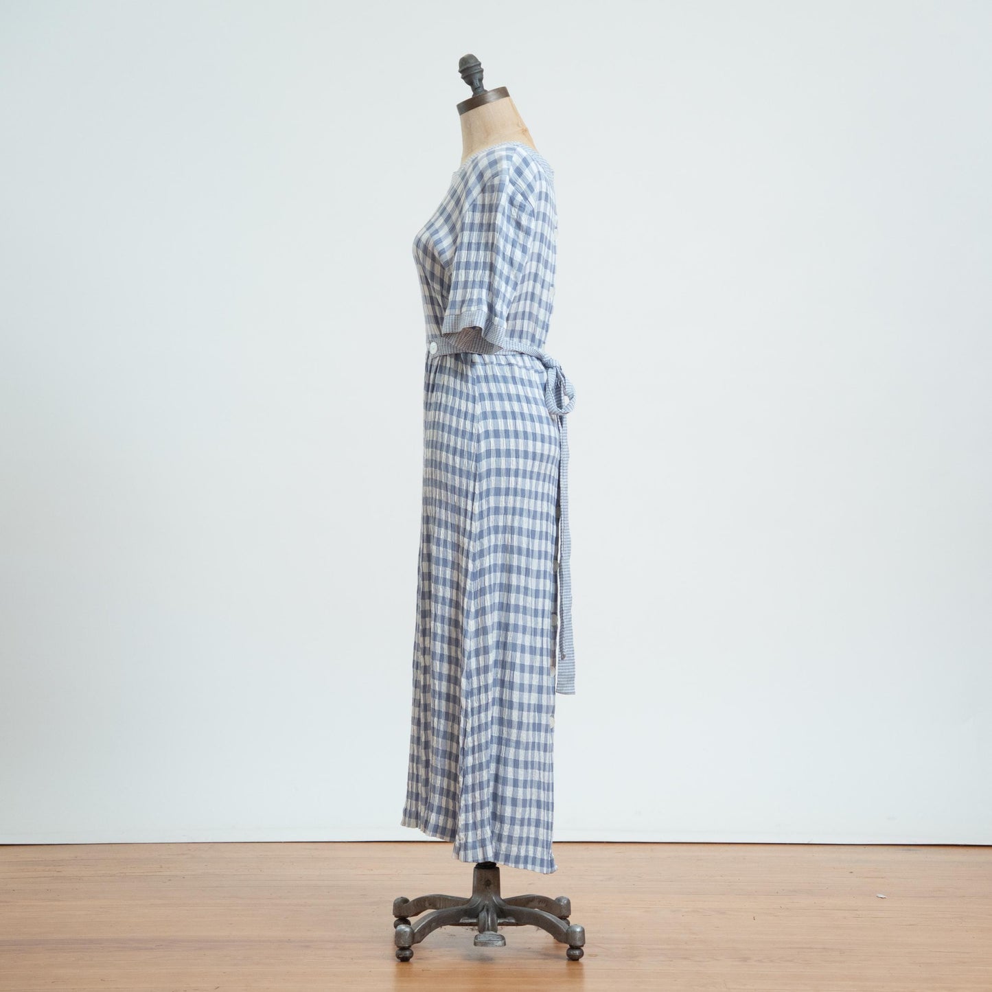 Vintage 90s Blue Gingham Seersucker Maxi Dress - Extra Large