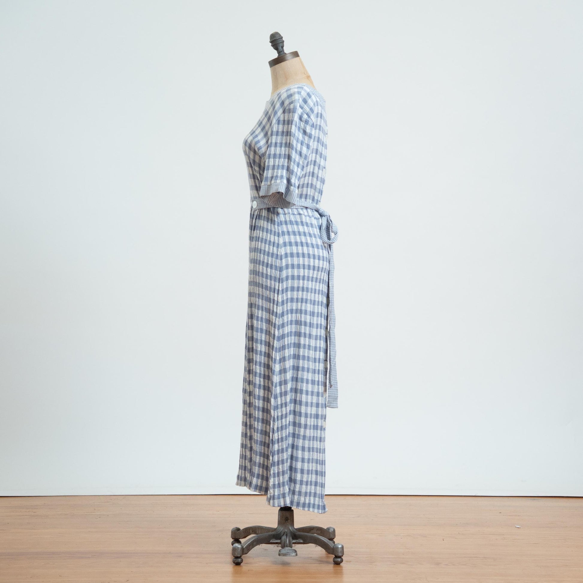 Vintage 90s Blue Gingham Seersucker Maxi Dress - Extra Large