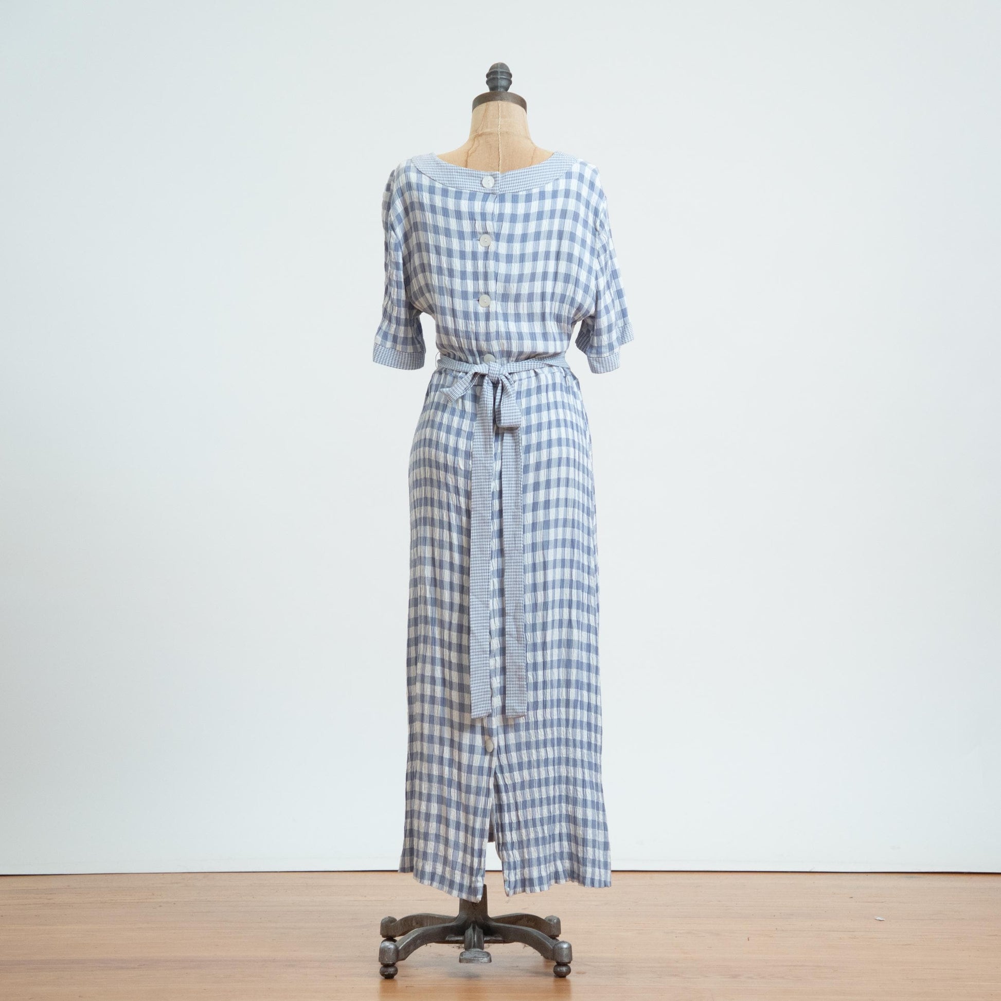Vintage 90s Blue Gingham Seersucker Maxi Dress - Extra Large