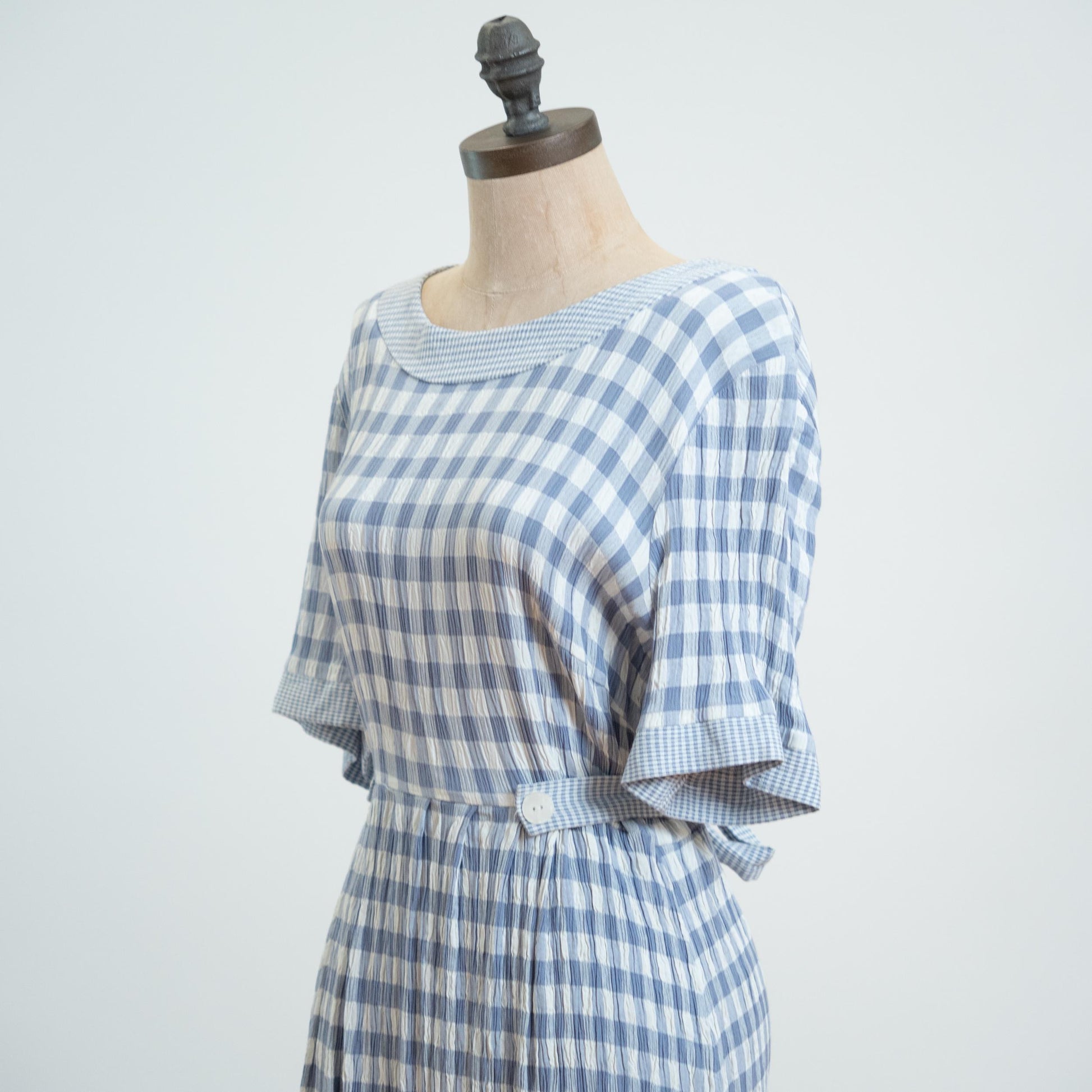 Vintage 90s Blue Gingham Seersucker Maxi Dress - Extra Large