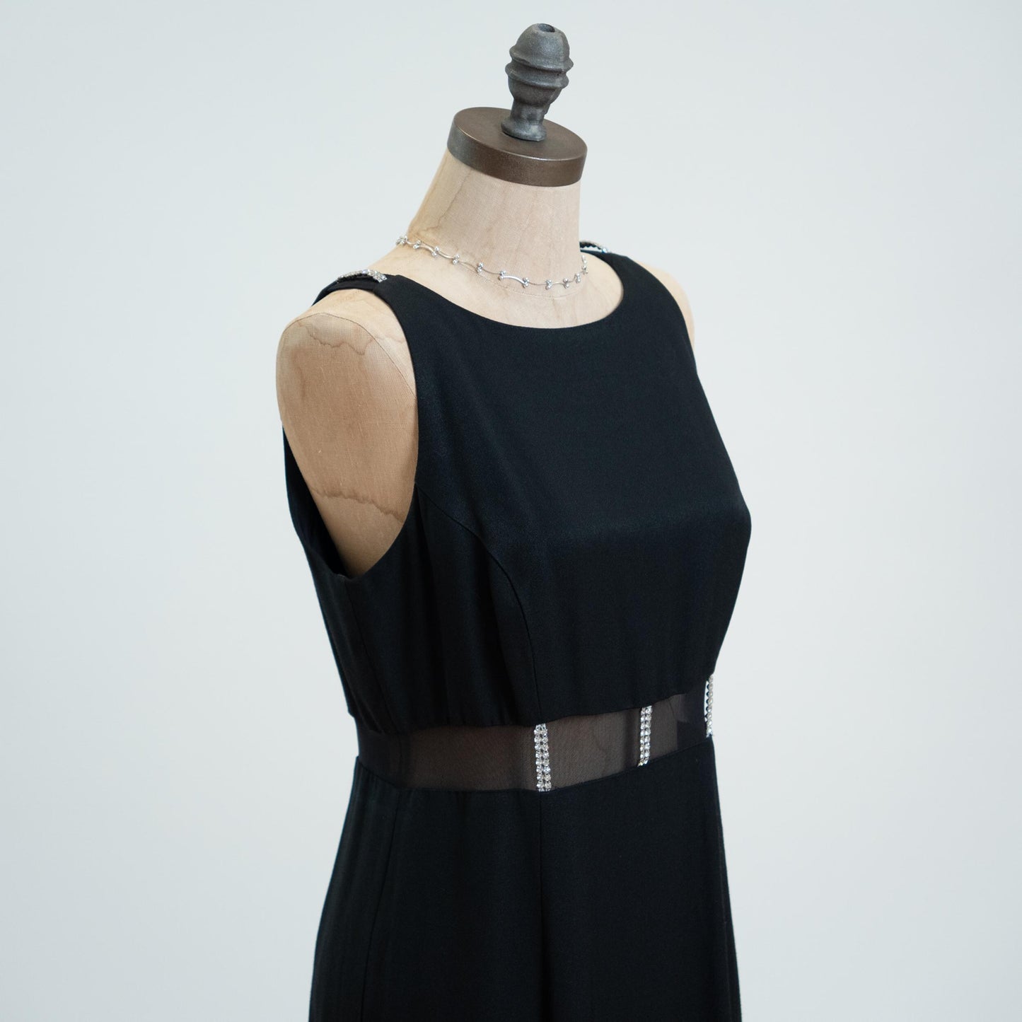 Vintage 80s Black Sheer Cage Waist Maxi Dress - Medium