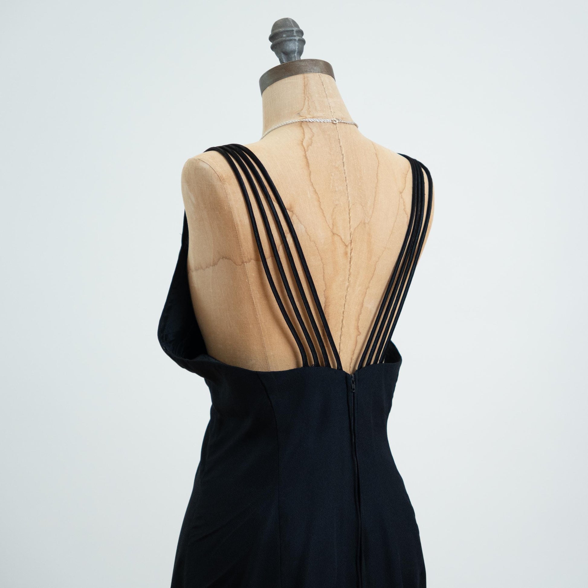 Vintage 90s Black Strappy Low Back Party Dress - Extra Large