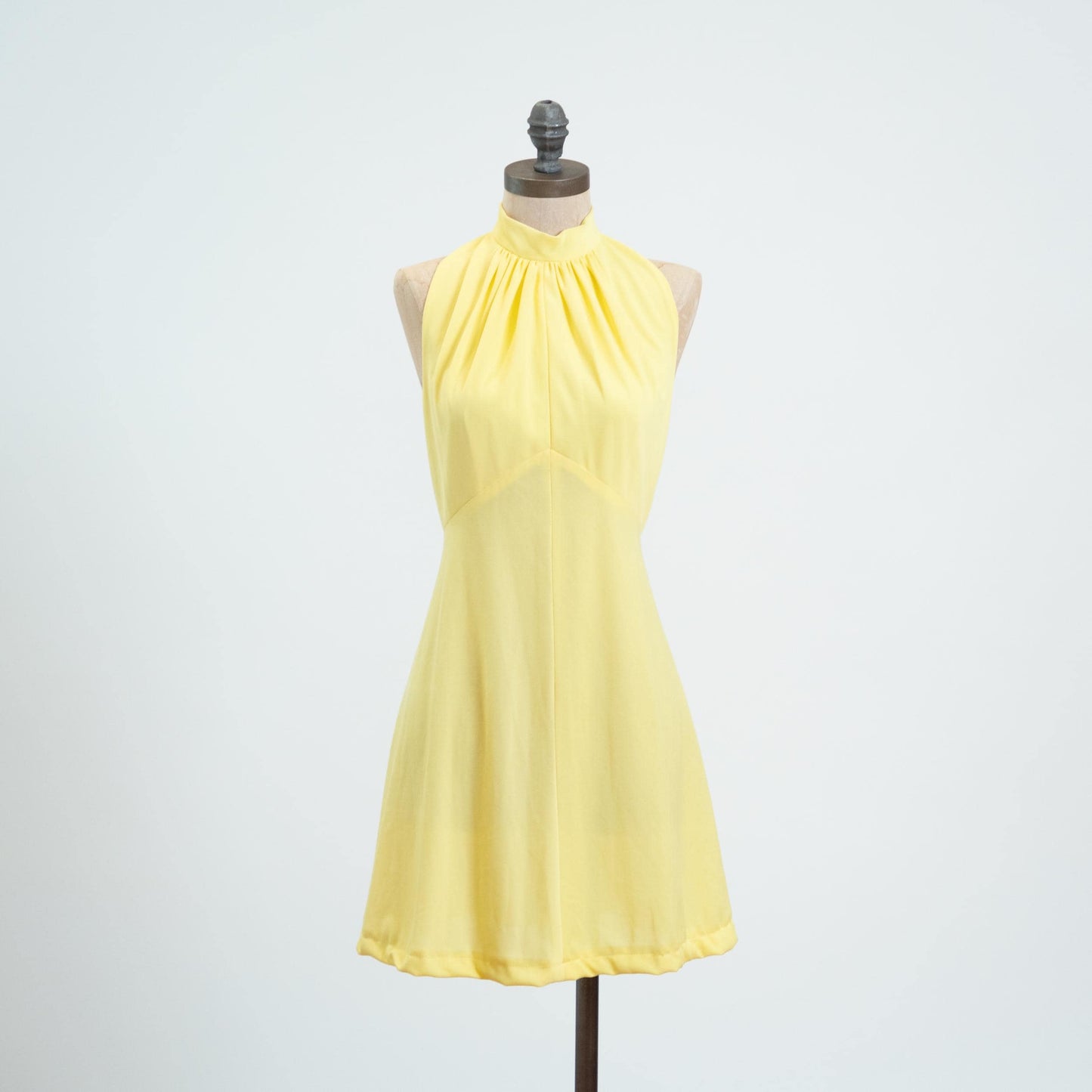 Vintage 70s Yellow Cage Back Mini Dress - Small