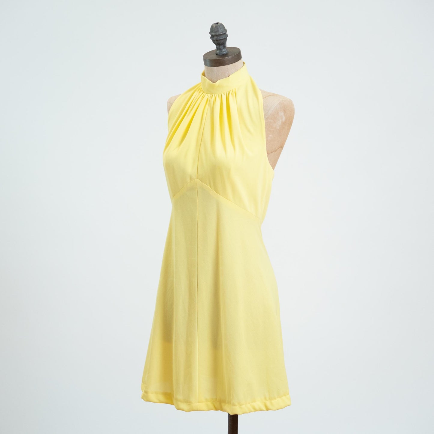Vintage 70s Yellow Cage Back Mini Dress - Small