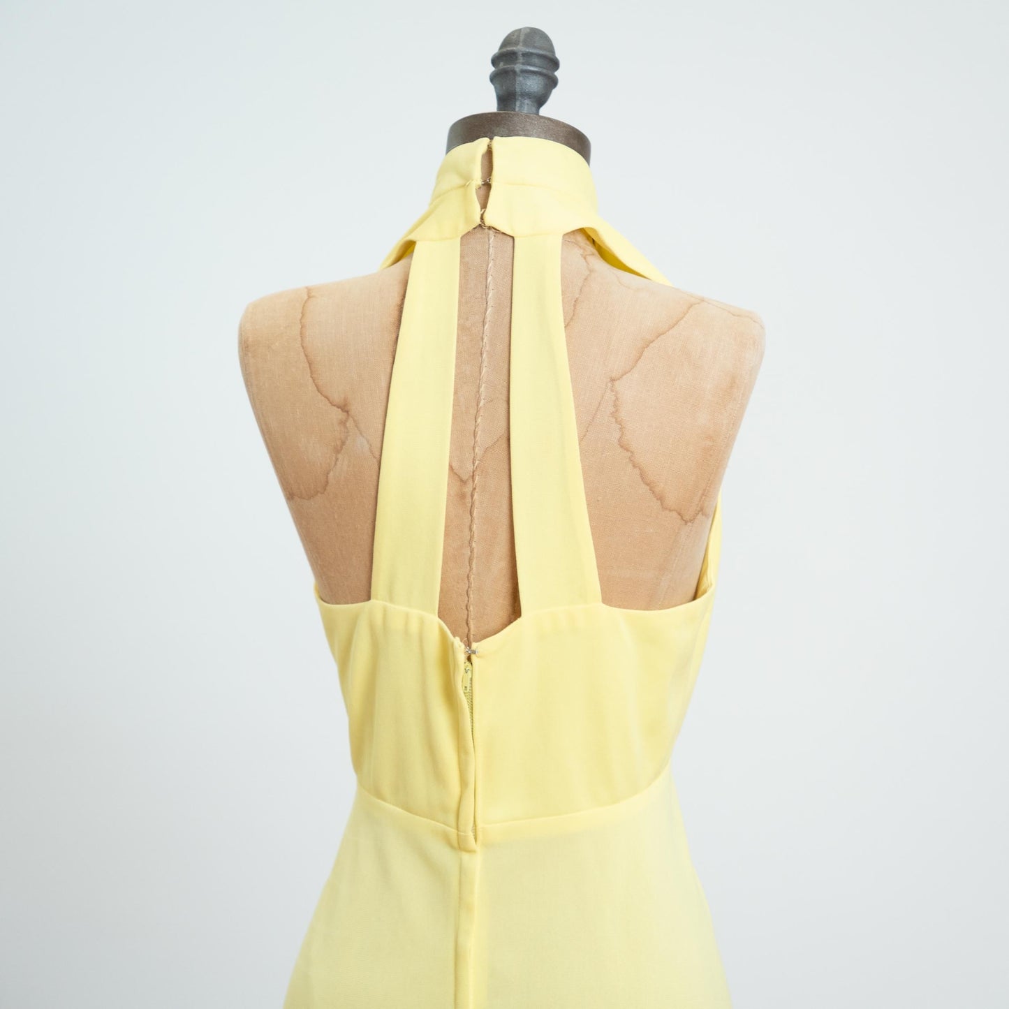 Vintage 70s Yellow Cage Back Mini Dress - Small