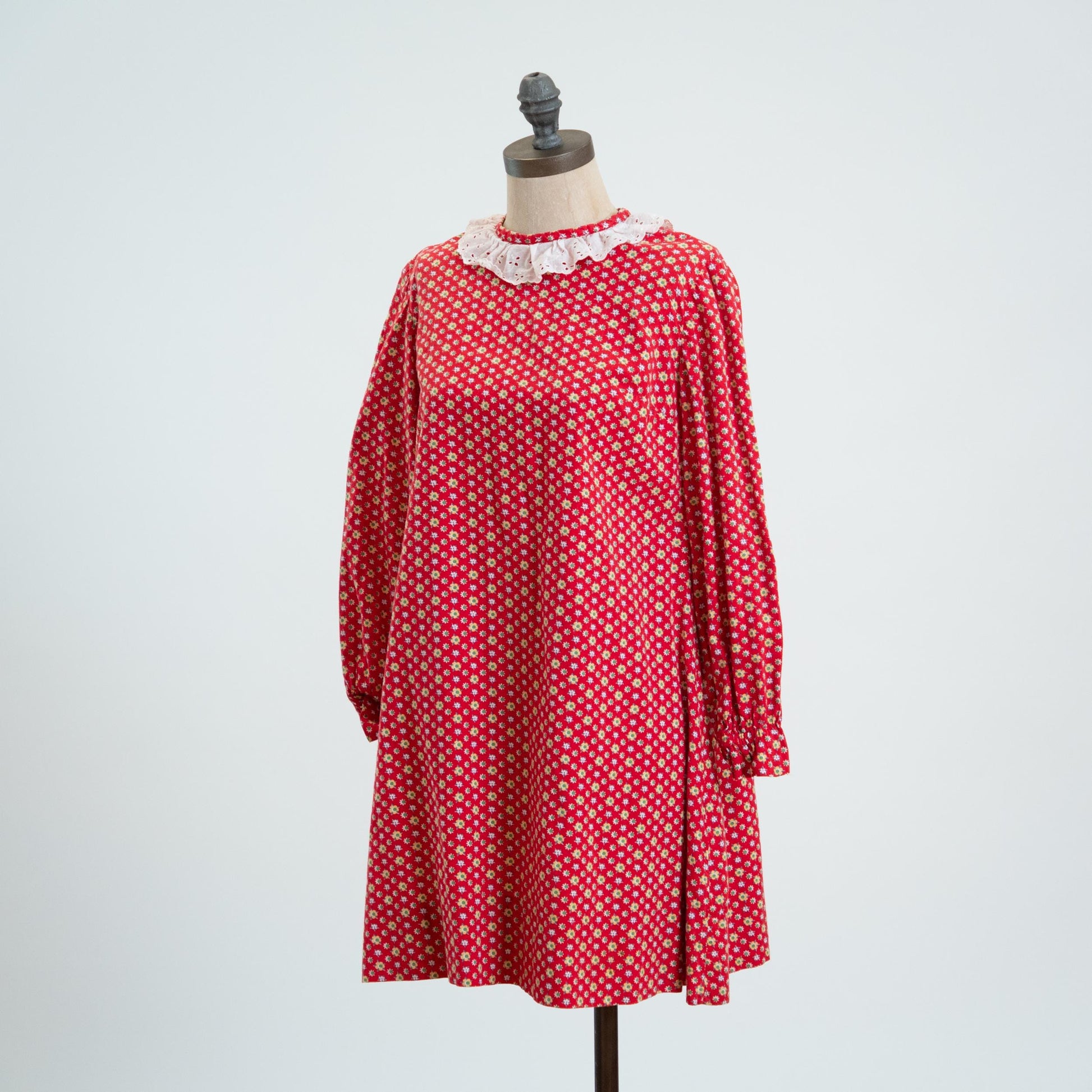 Vintage 60s Red Floral Prairie Collar Tent Dress