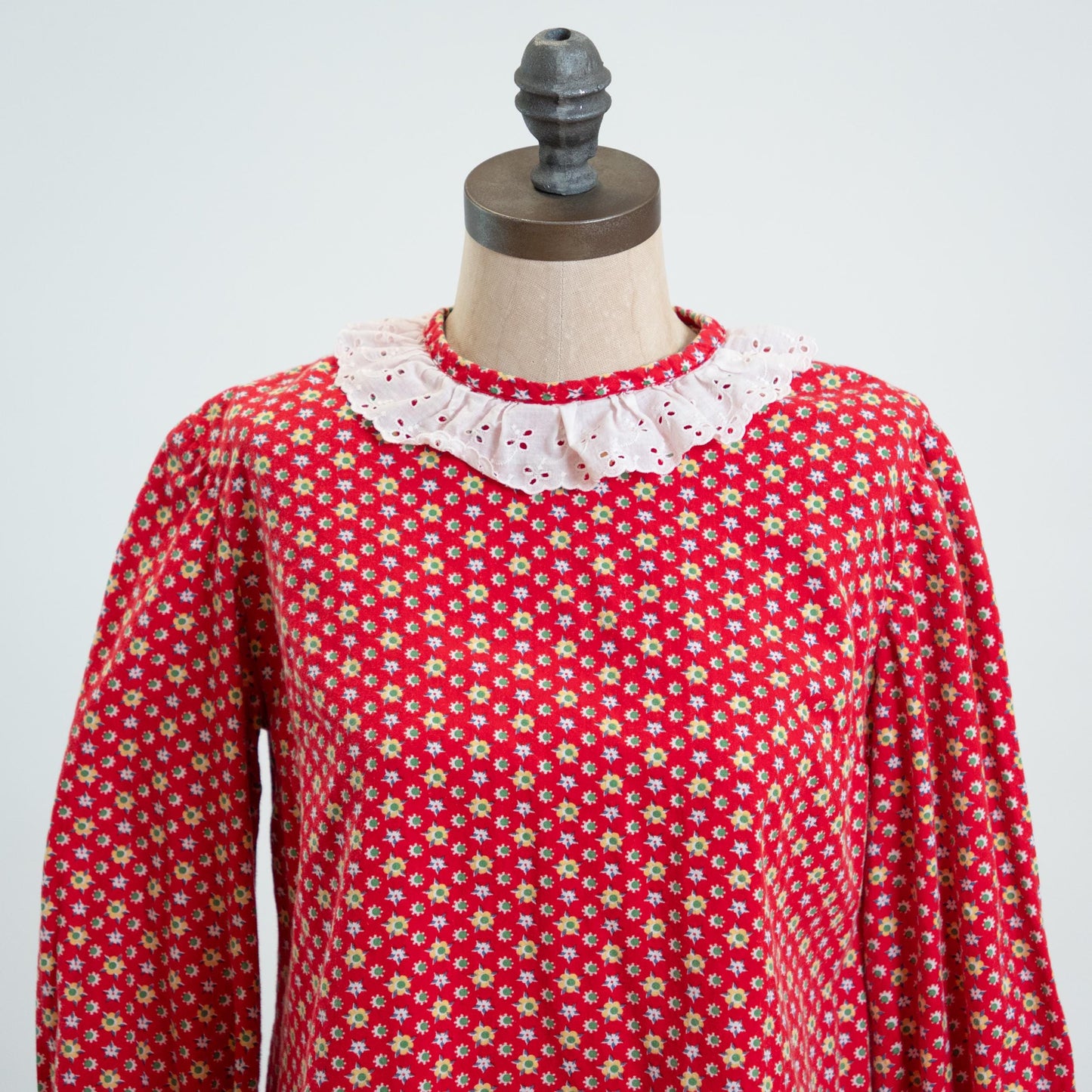Vintage 60s Red Floral Prairie Collar Tent Dress - Extra Small