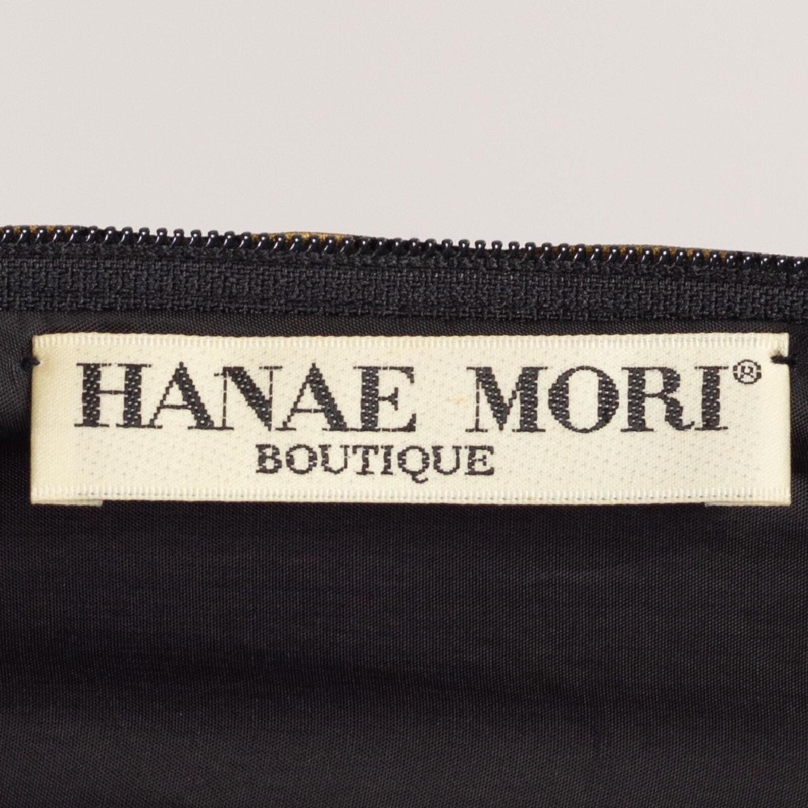Small 80s Hanae Mori Black & Gold Silk Greek Key Print Dress Size 6