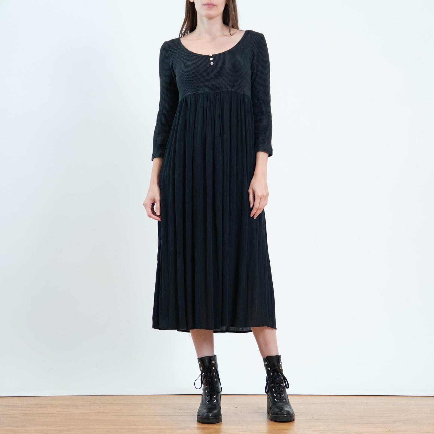 Vintage 90s Witchy Black 3/4 Sleeve Midi Dress - Extra Small