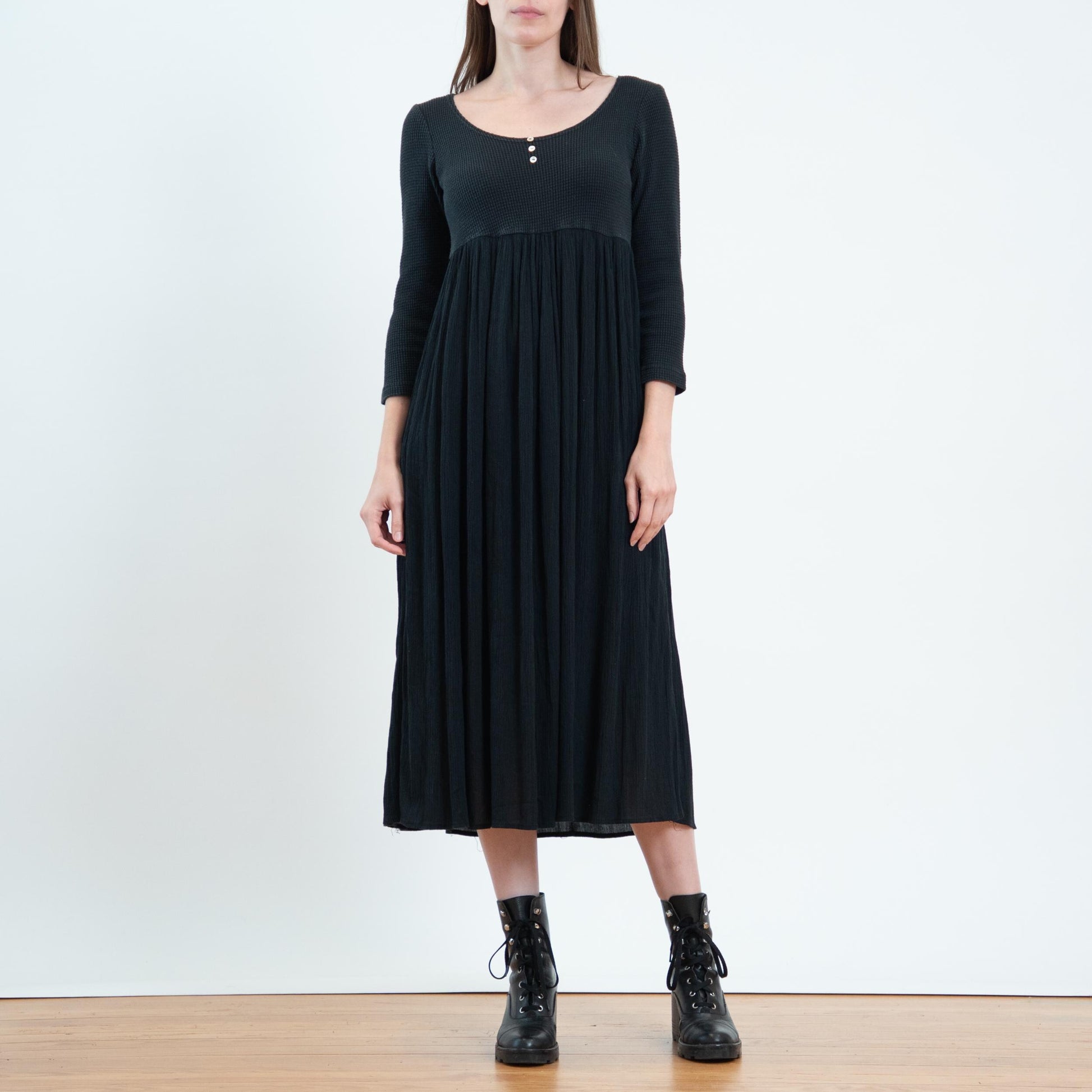 Vintage 90s Witchy Black 3/4 Sleeve Midi Dress - Extra Small