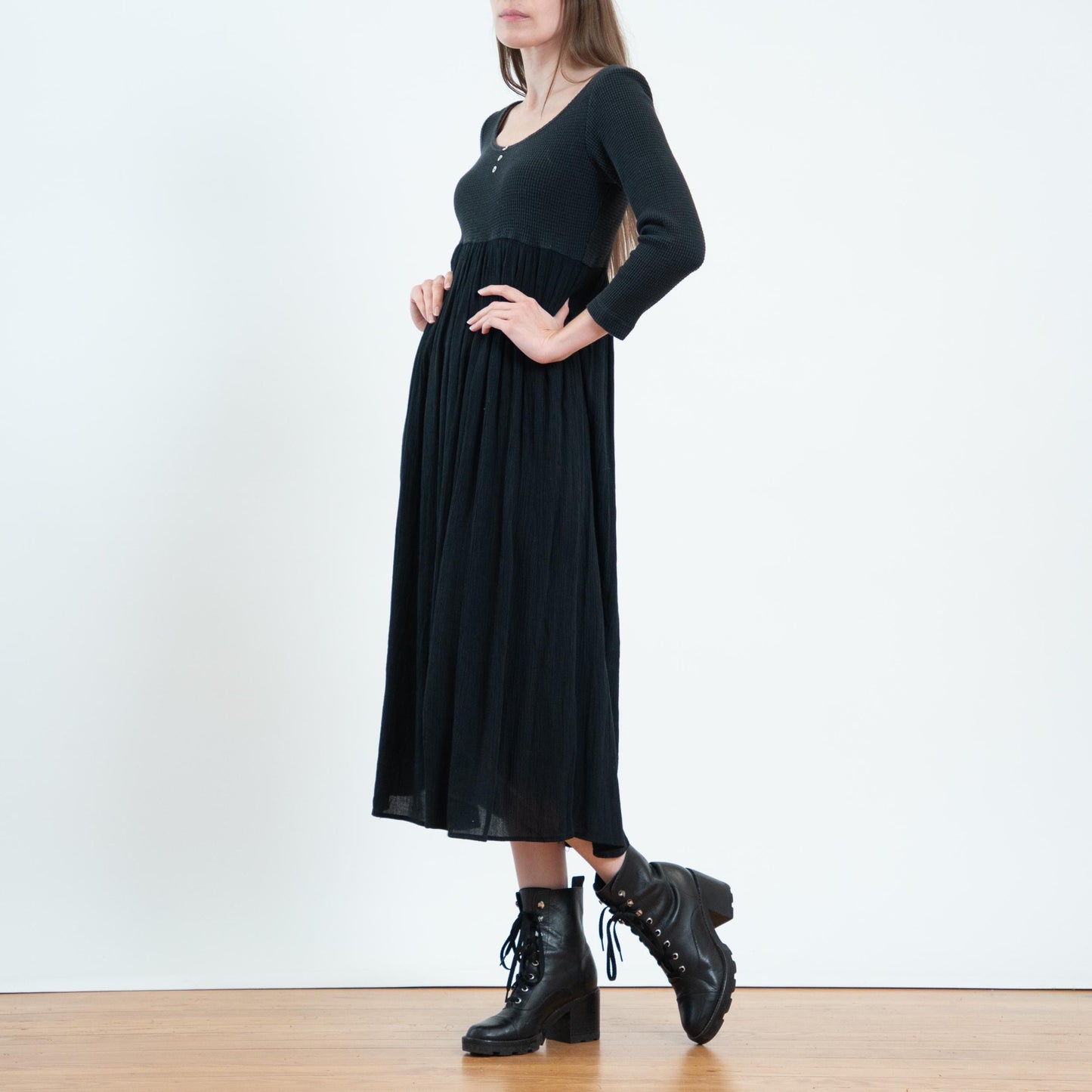 Vintage 90s Witchy Black 3/4 Sleeve Midi Dress - Extra Small