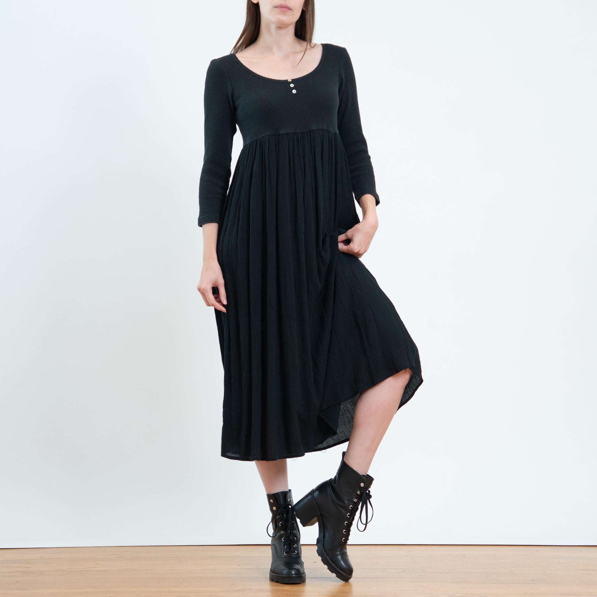 Vintage 90s Witchy Black 3/4 Sleeve Midi Dress - Extra Small