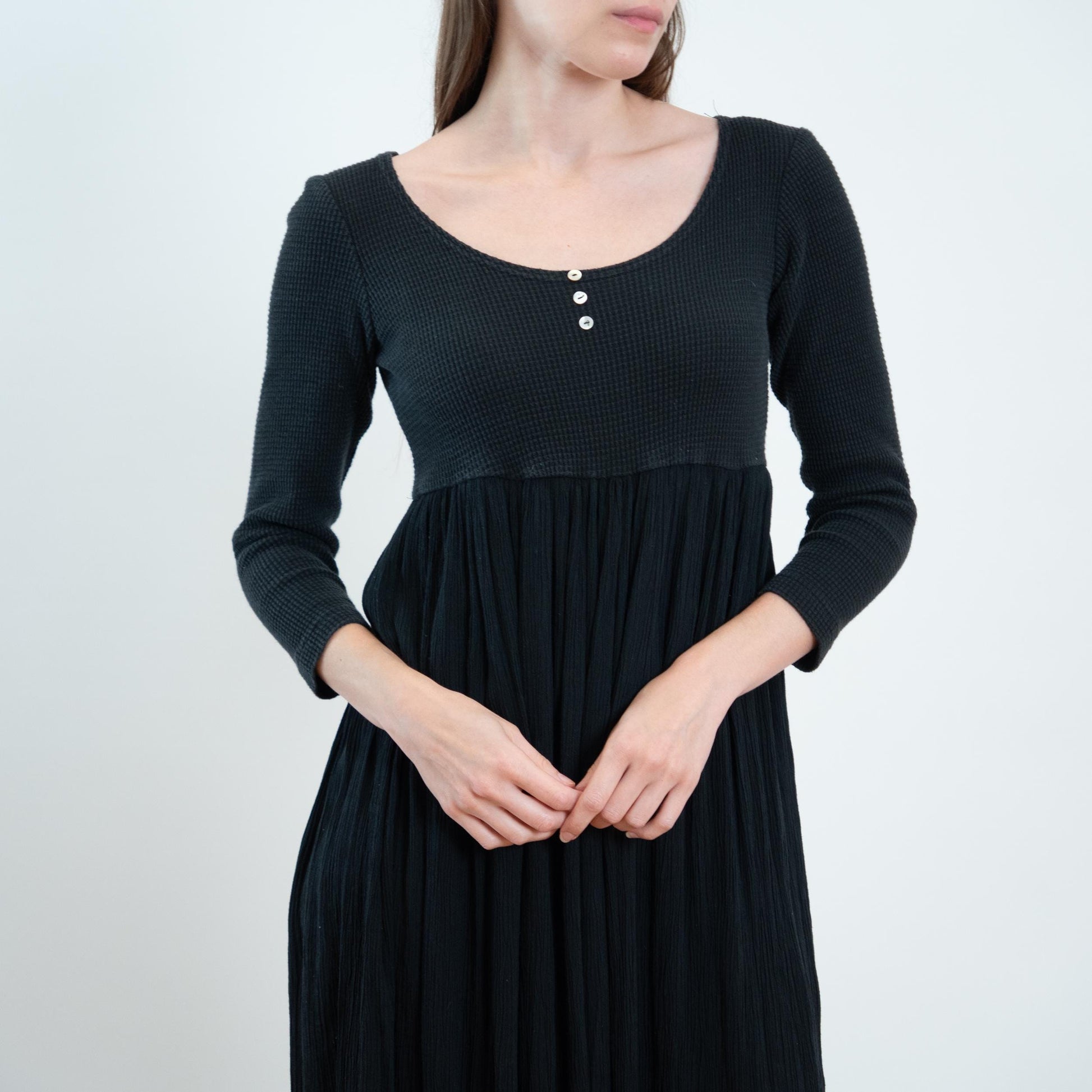 Vintage 90s Witchy Black 3/4 Sleeve Midi Dress - Extra Small