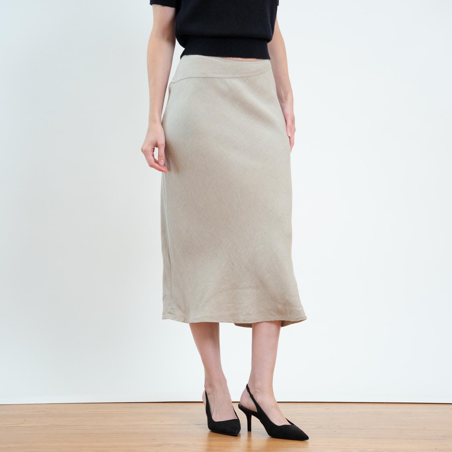 Vintage 90s Linen Bias Cut Midi Skirt - Size 6