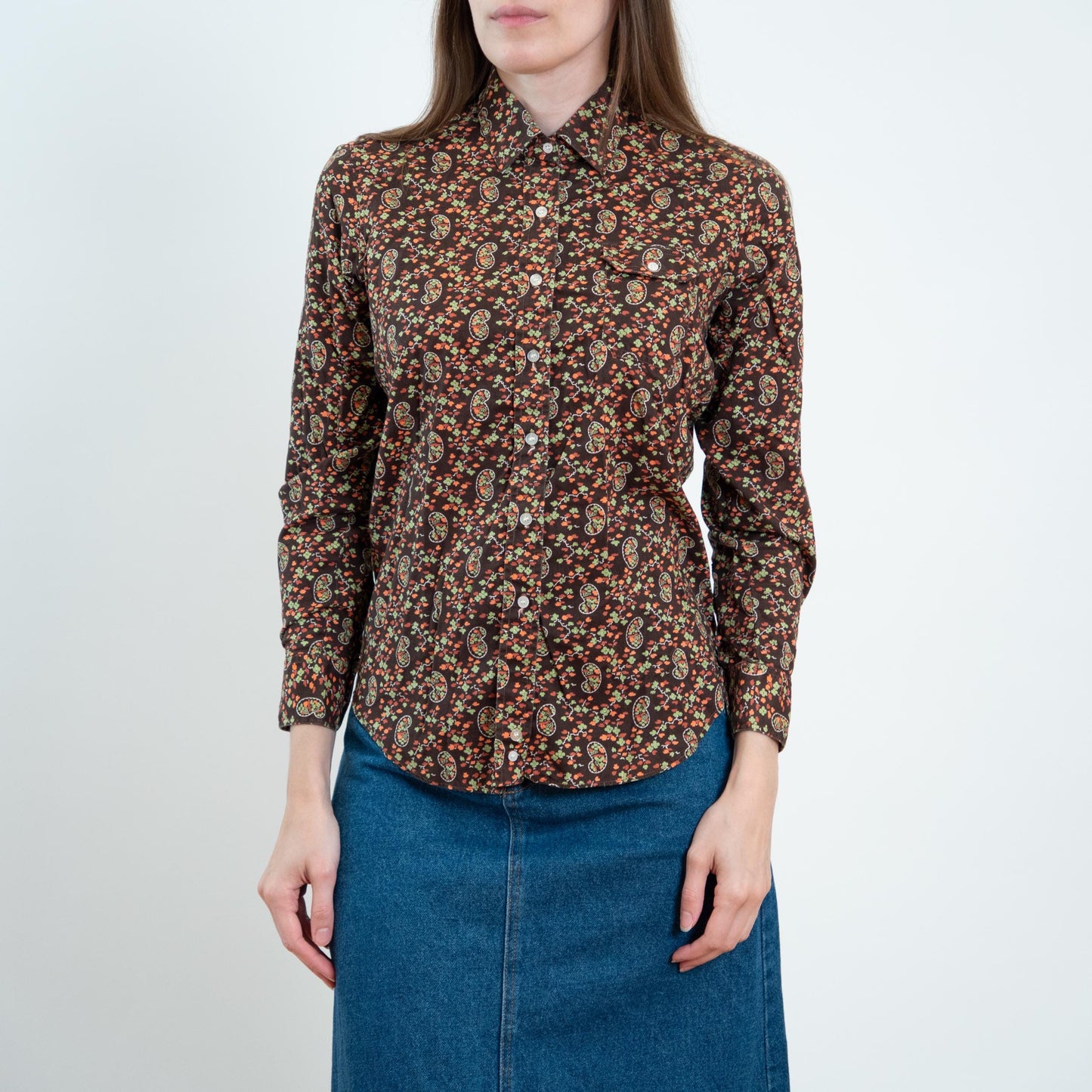 Vintage 70s Calico Floral & Paisley Print Top - XS to Small