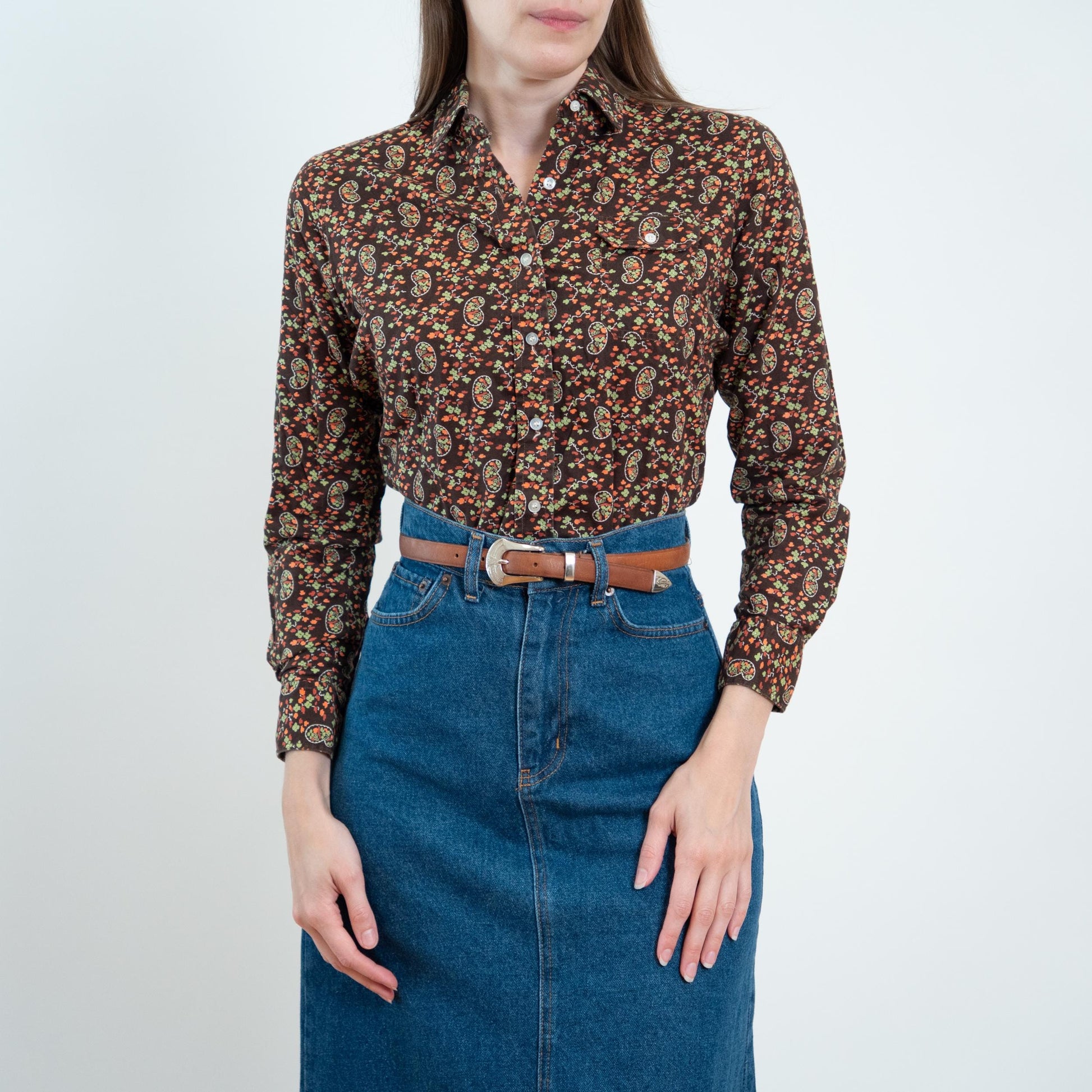 Vintage 70s Calico Floral & Paisley Print Top - XS to Small