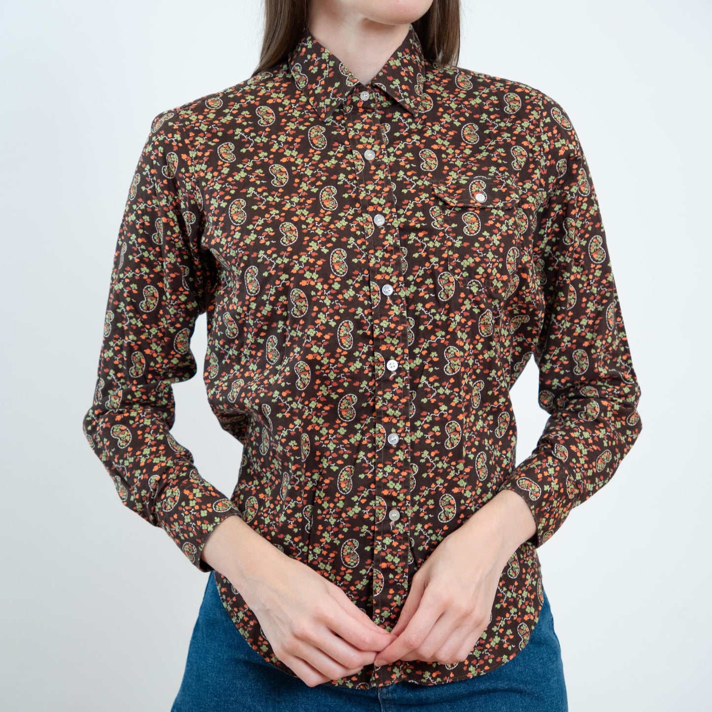 Vintage 70s Calico Floral & Paisley Print Top - XS to Small