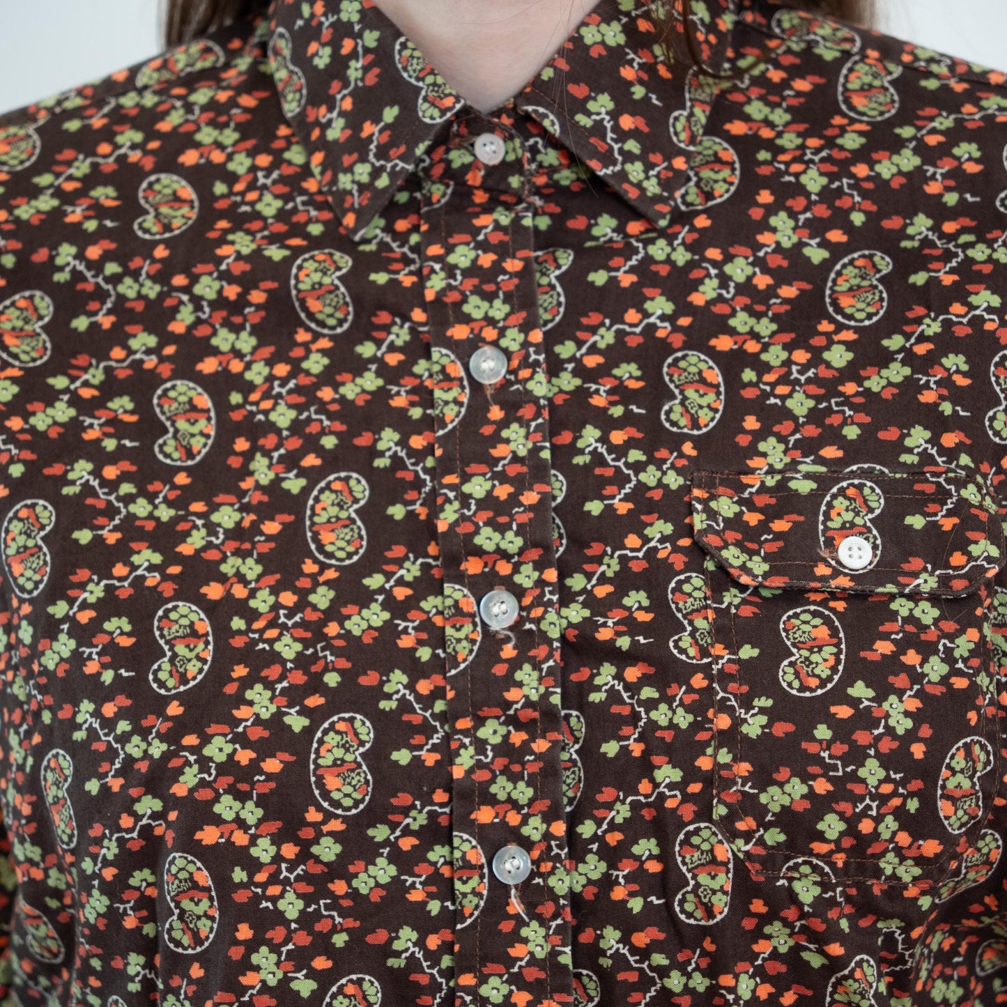 Vintage 70s Calico Floral & Paisley Print Top - XS to Small