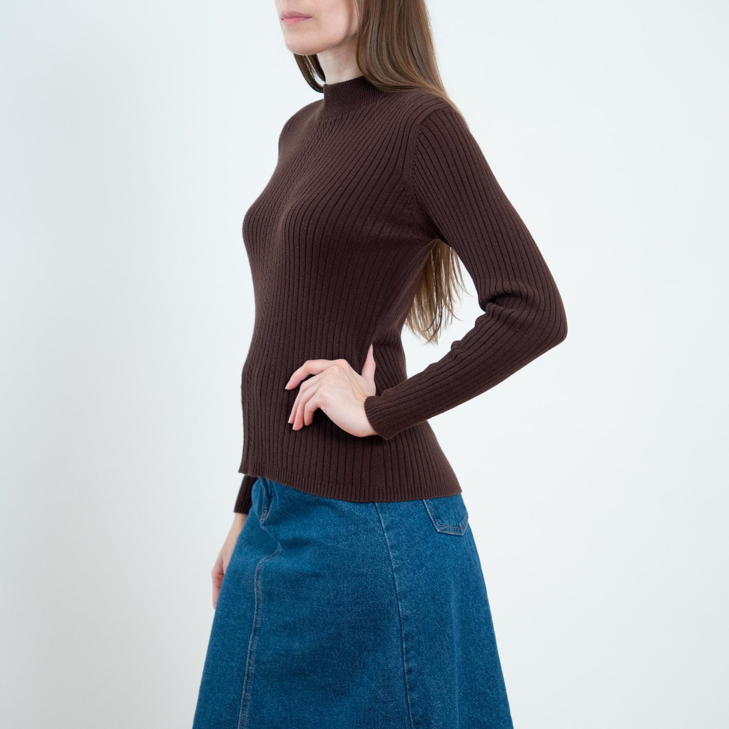 Vintage 90s Chocolate Brown Ribbed Lightweight Sweater - Small