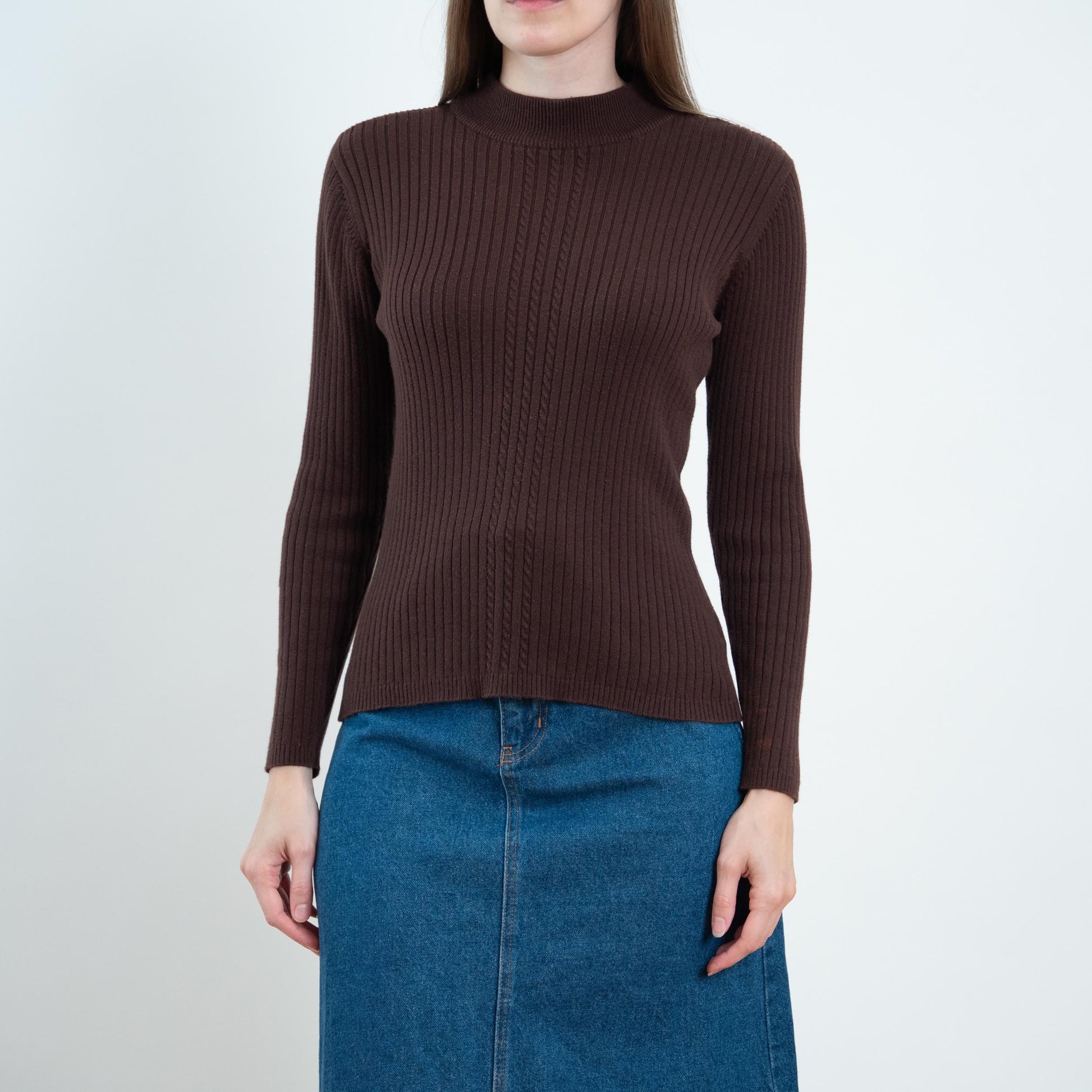 Vintage 90s Chocolate Brown Ribbed Lightweight Sweater - Small