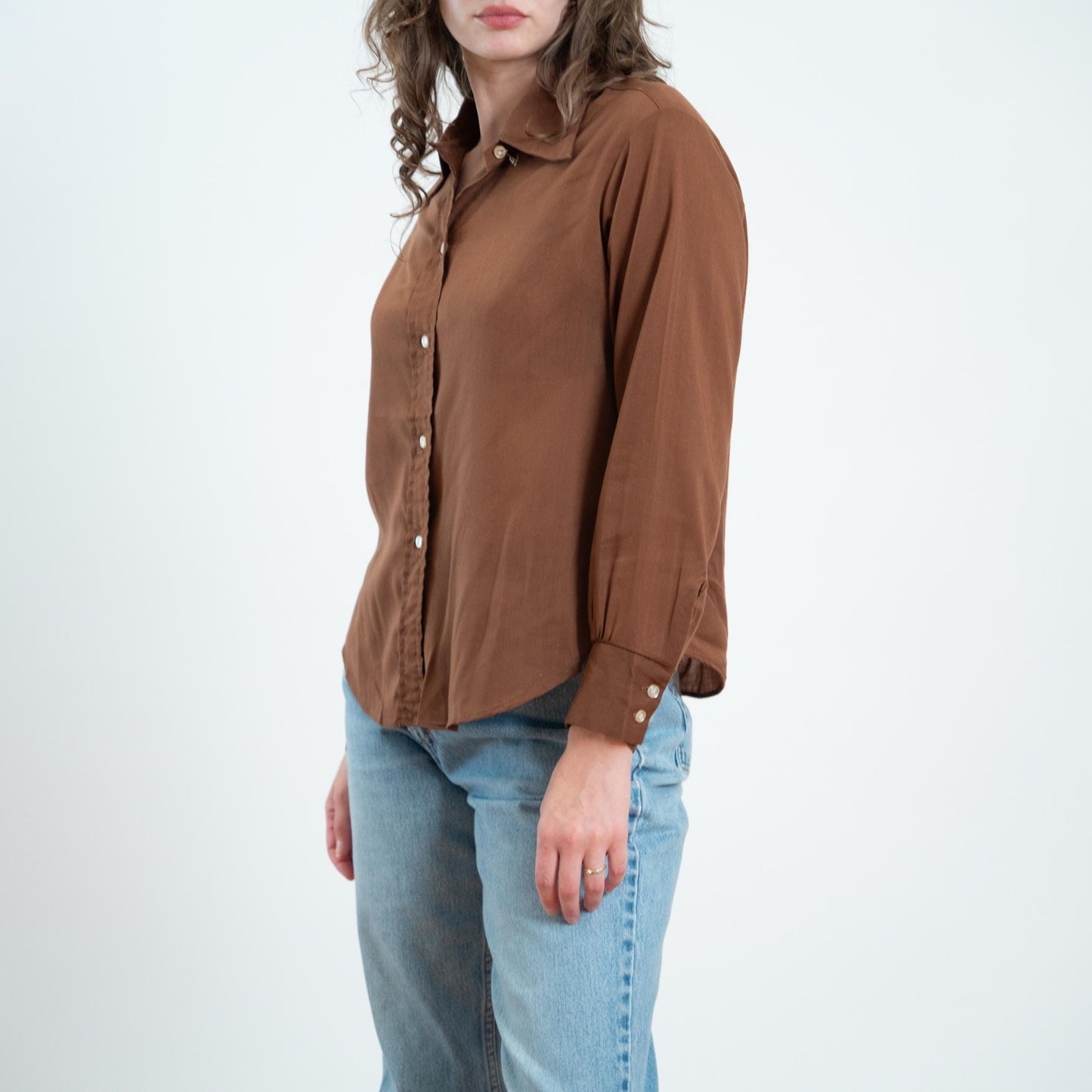Vintage 70s Cocoa Brown Wing Tip Collar Shirt - Extra Large 