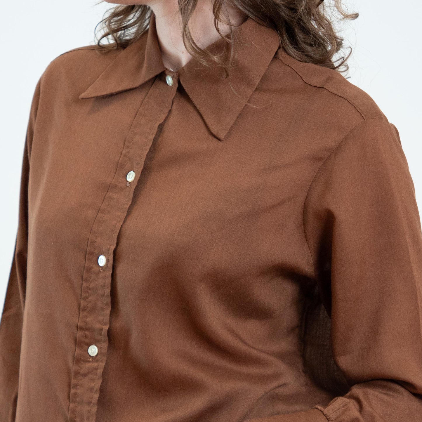 Vintage 70s Cocoa Brown Wing Tip Collar Shirt - Extra Large 