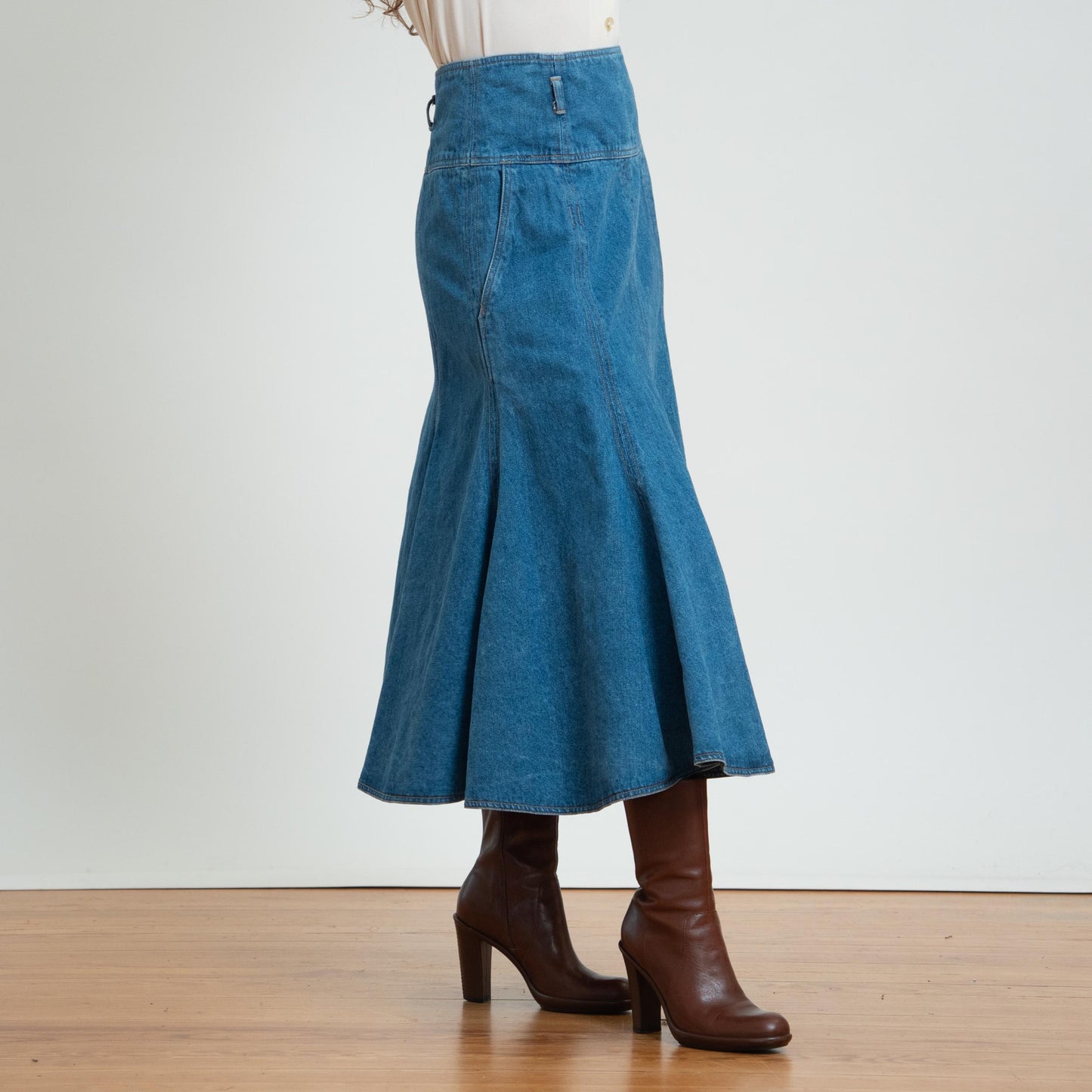 Vintage 90s Denim Midi Trumpet Skirt - Medium, 29" Waist |