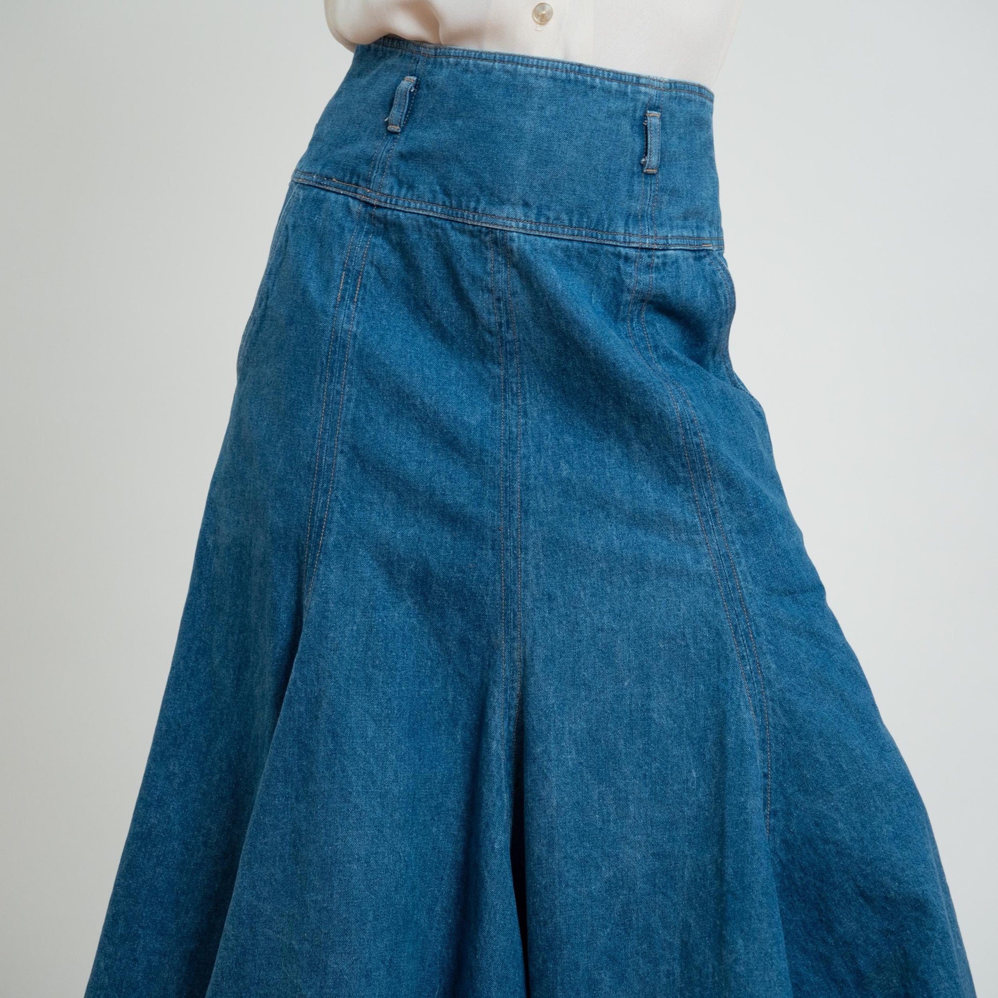 Vintage 90s Denim Midi Trumpet Skirt - Medium, 29" Waist |