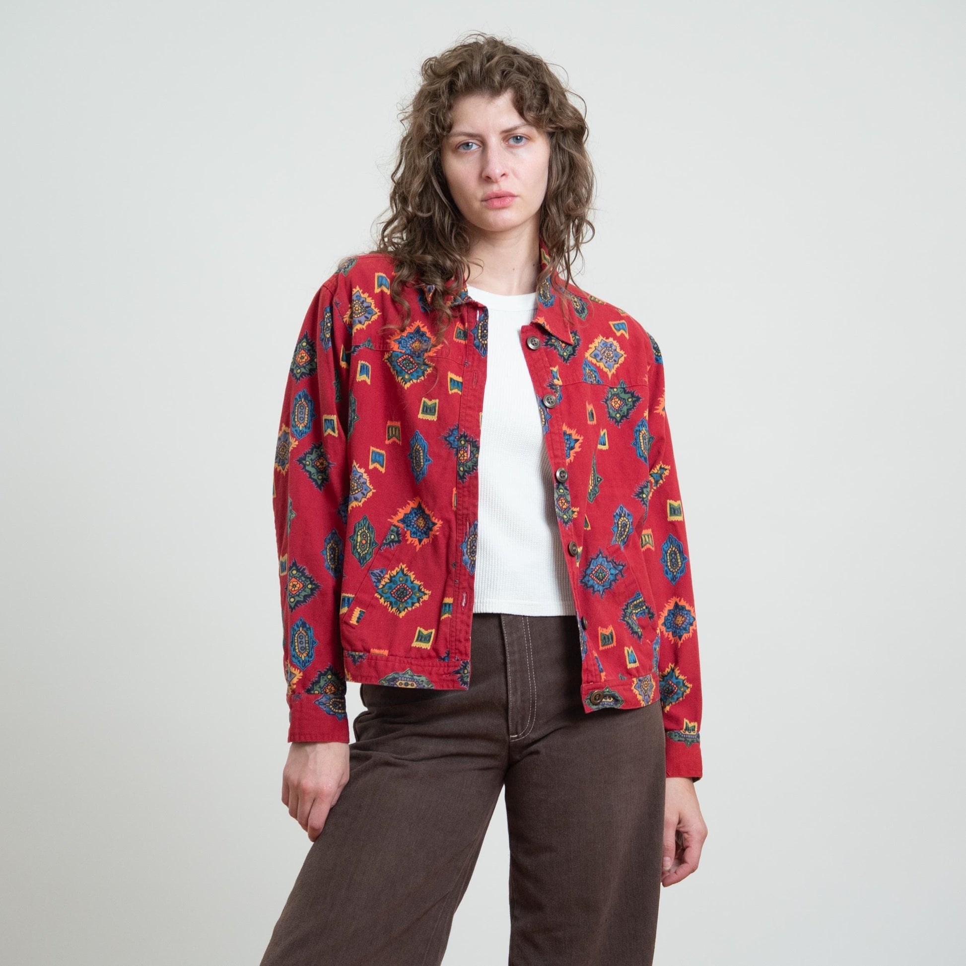 Vintage 90s Red Southwestern Print Cotton Jacket - Petite XL