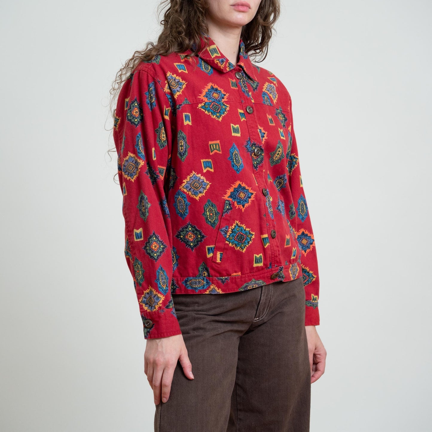 Vintage 90s Red Southwestern Print Cotton Jacket - Petite XL