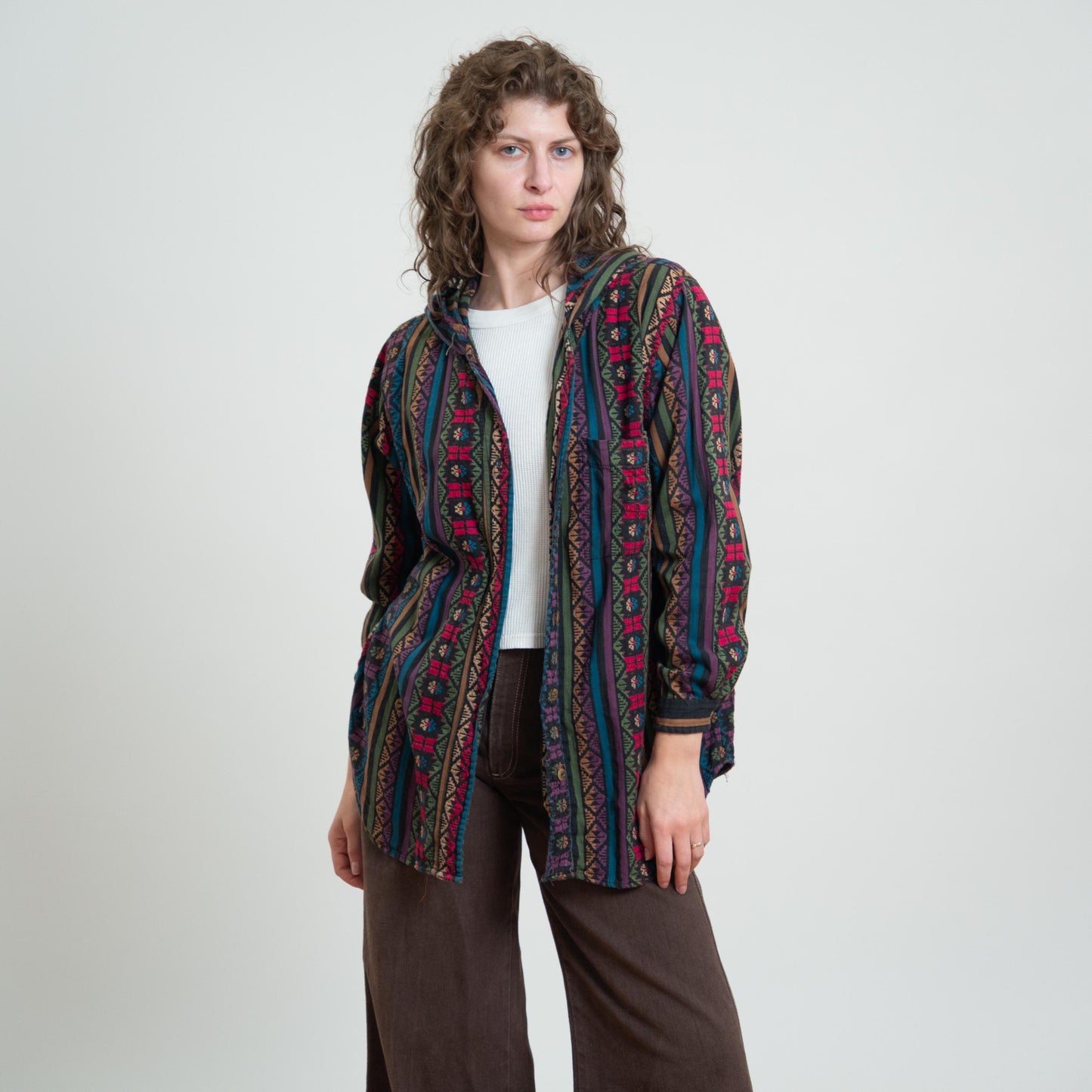 Vintage 80s Southwestern Jewel Tone Striped Hoodie - Large