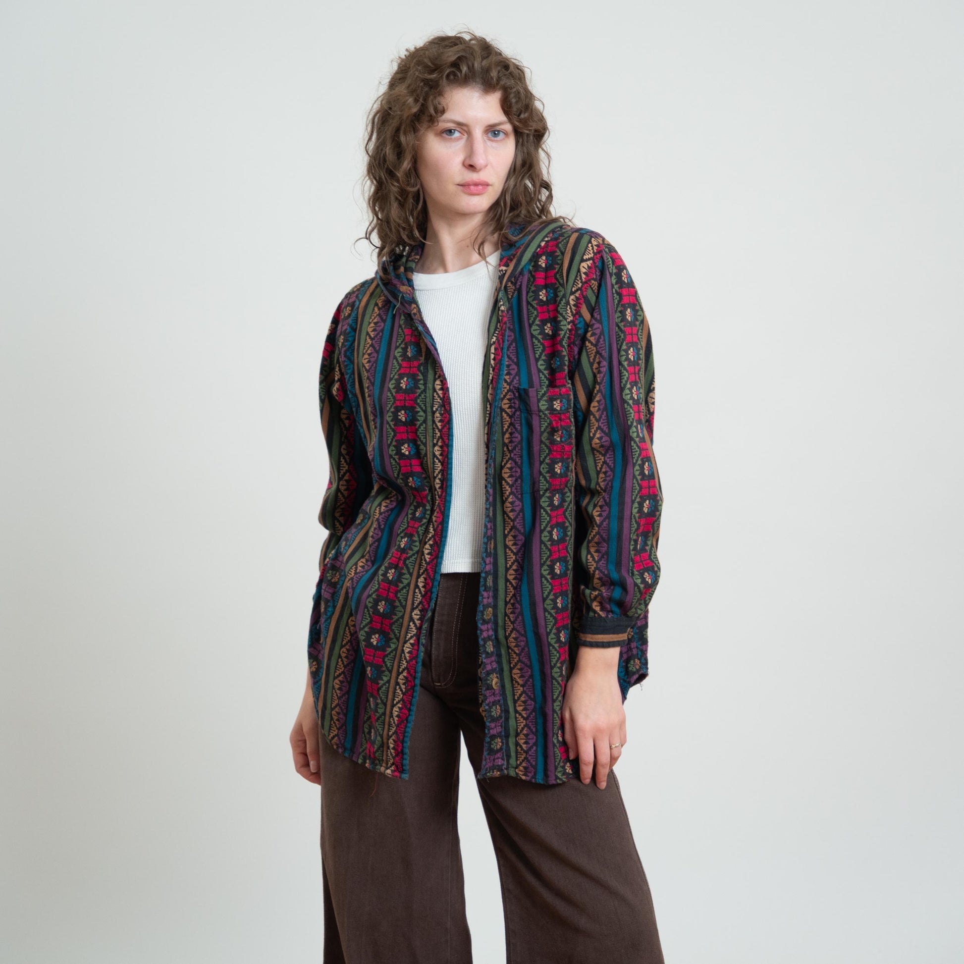 Vintage 80s Southwestern Jewel Tone Striped Hoodie - Large
