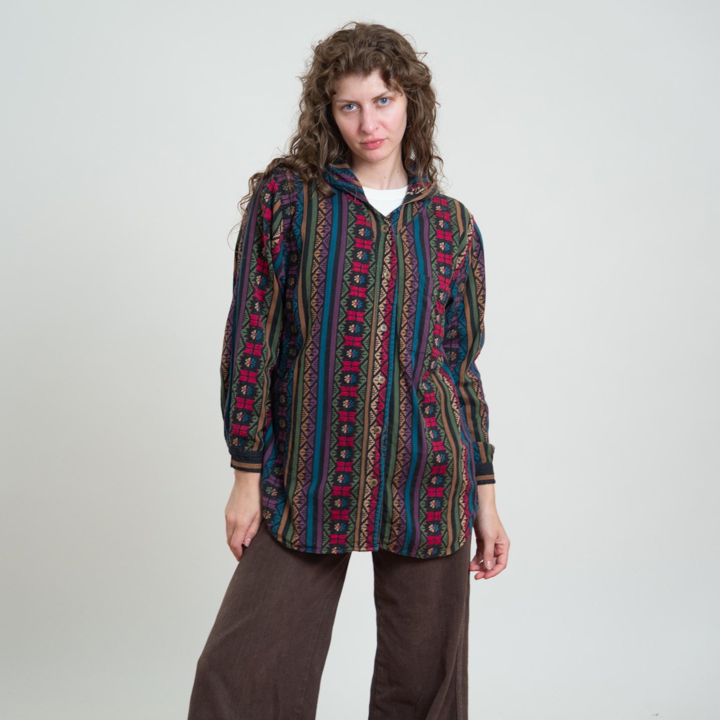 Vintage 80s Southwestern Jewel Tone Striped Hoodie - Large