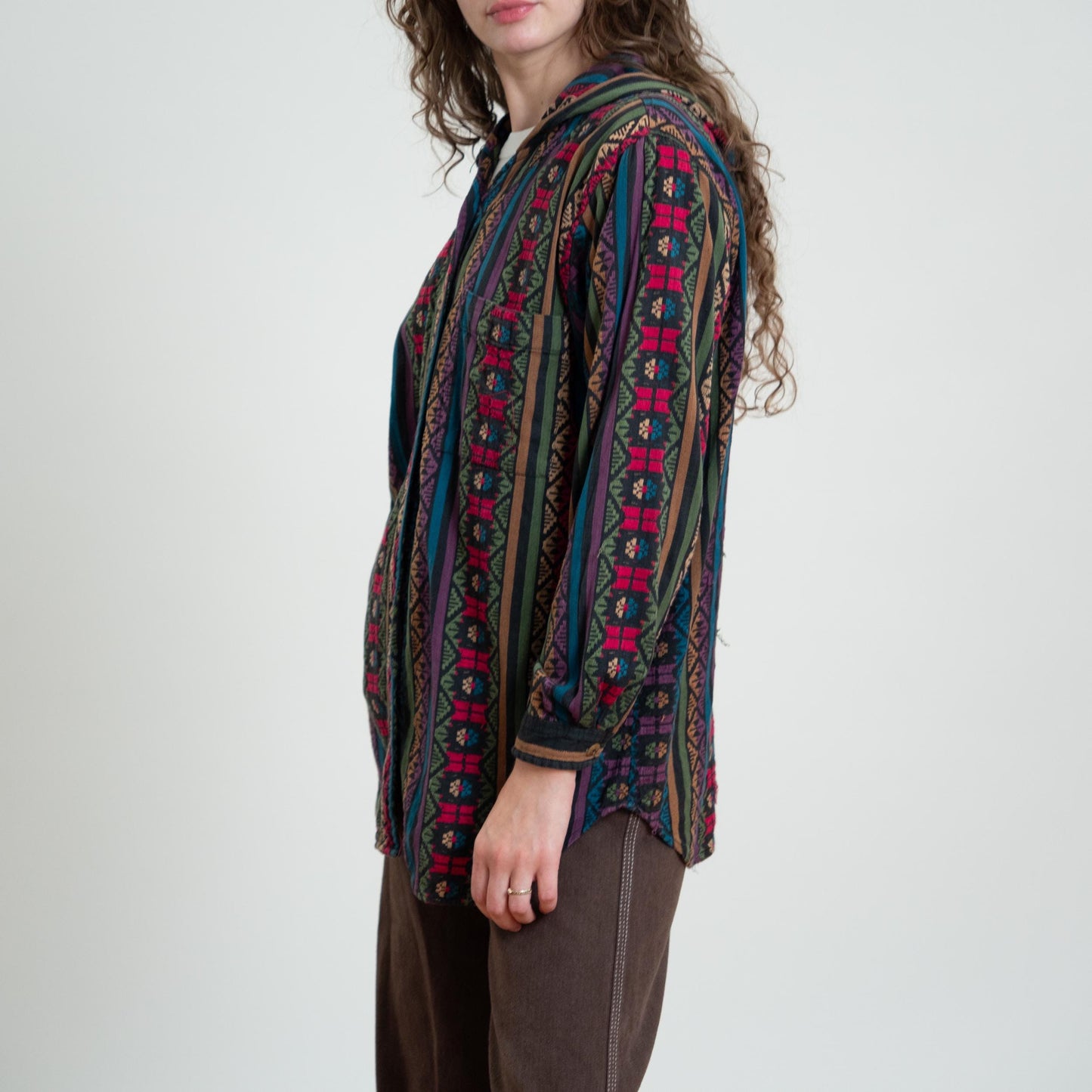 Vintage 80s Southwestern Jewel Tone Striped Hoodie - Large
