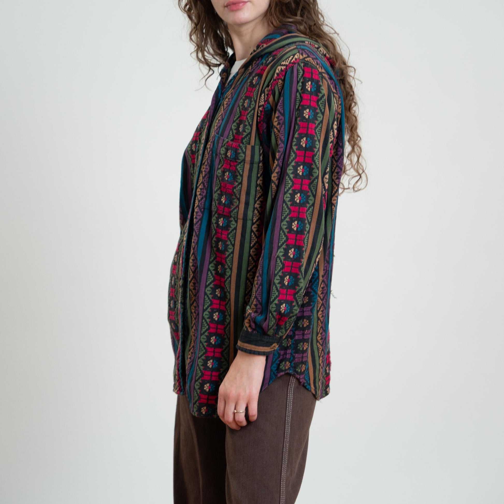 Vintage 80s Southwestern Jewel Tone Striped Hoodie - Large
