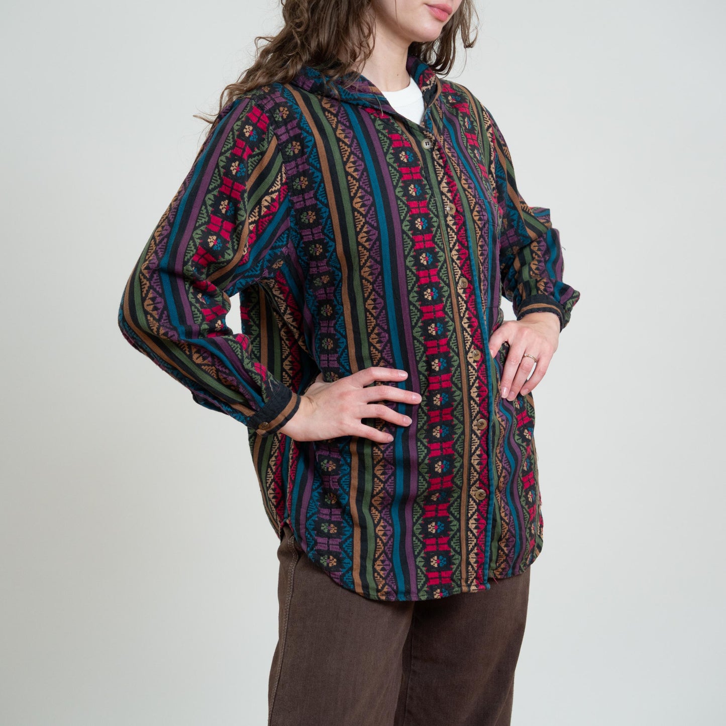 Vintage 80s Southwestern Jewel Tone Striped Hoodie - Large