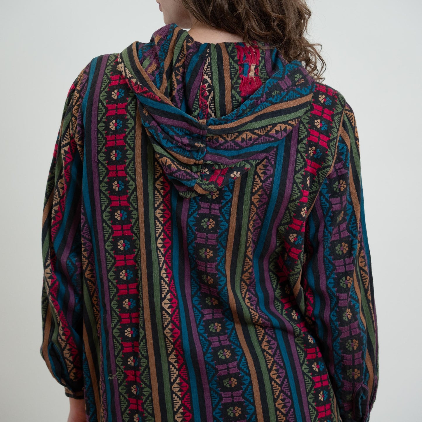 Vintage 80s Southwestern Jewel Tone Striped Hoodie - Large