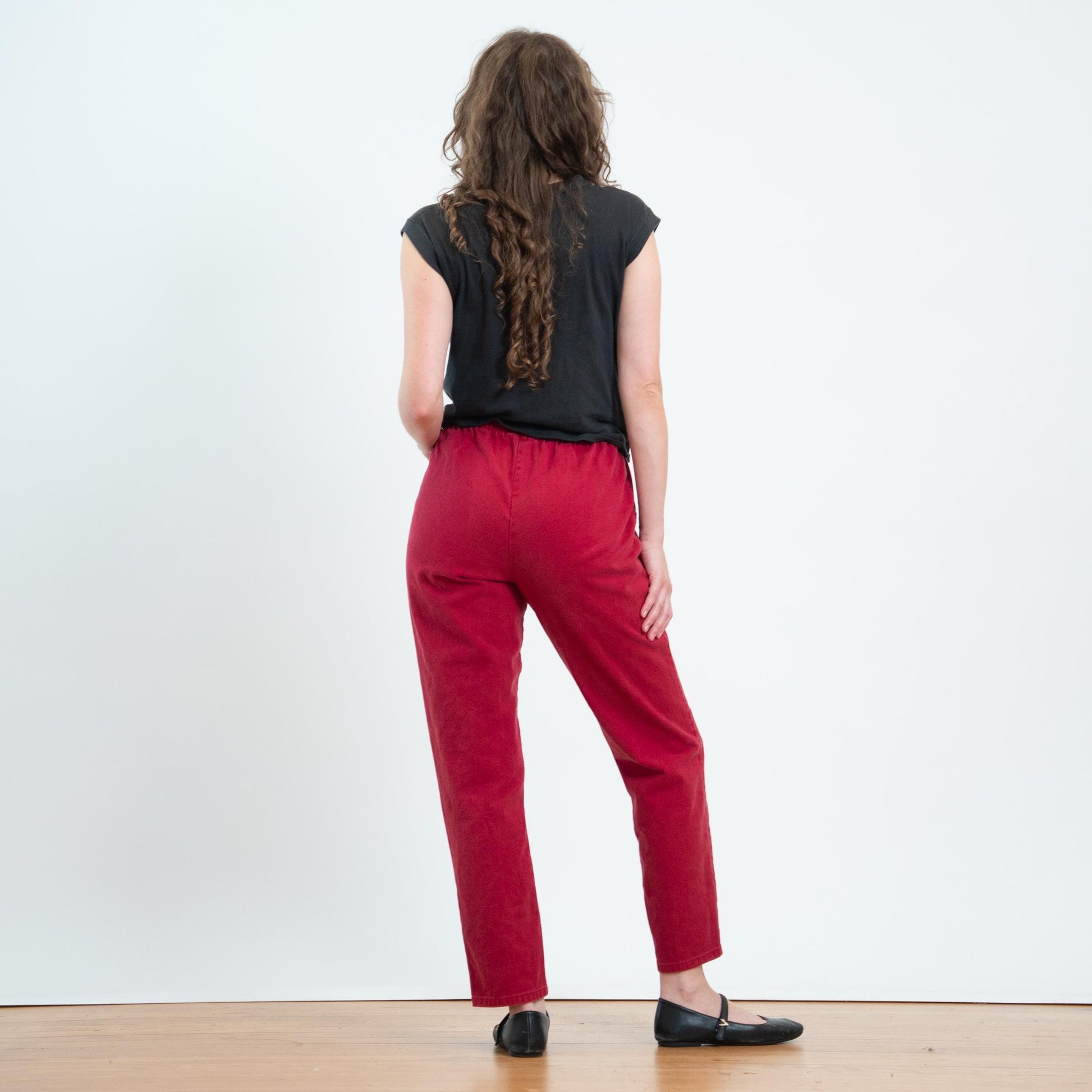 Vintage 80s Cherry Red Cotton Twill Lounge Pants - Medium