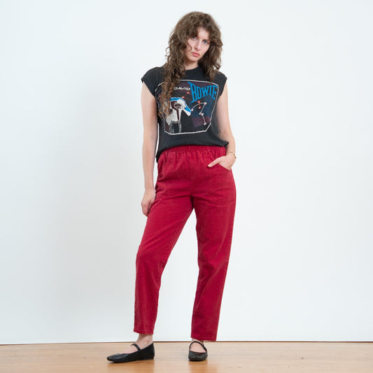 Vintage 80s Cherry Red Cotton Twill Lounge Pants - Medium