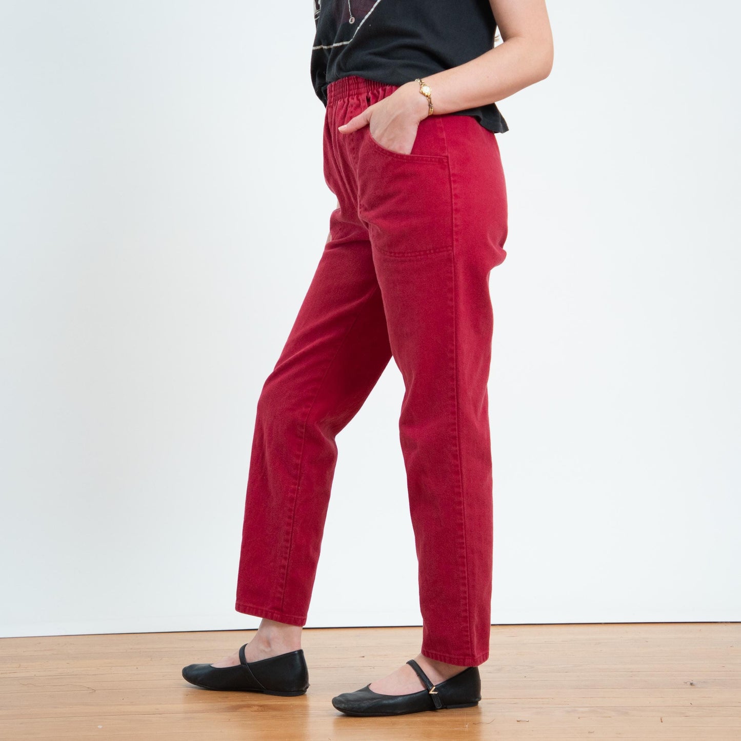 Vintage 80s Cherry Red Cotton Twill Lounge Pants - Medium